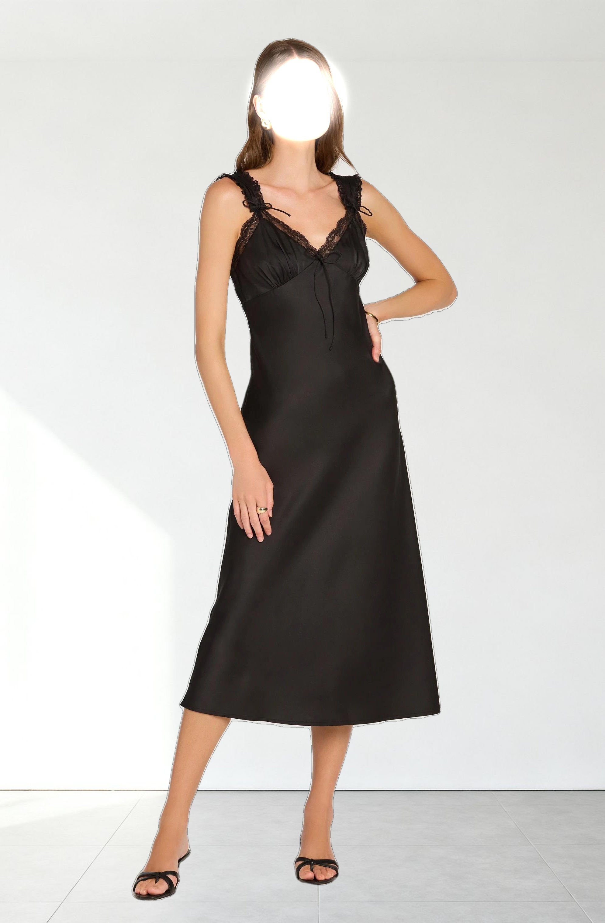 Lace Trim Satin Slip Dress