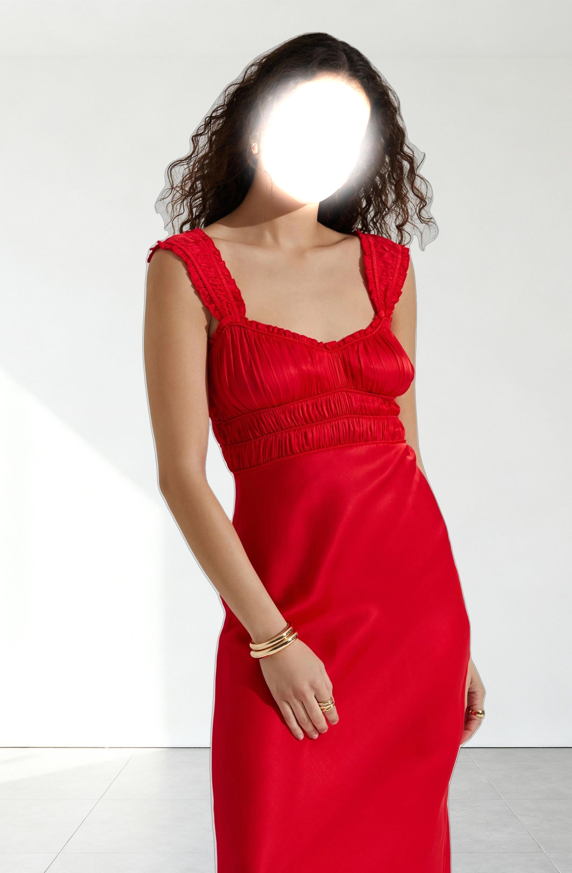 Enola Satin Smocked Midi Dress