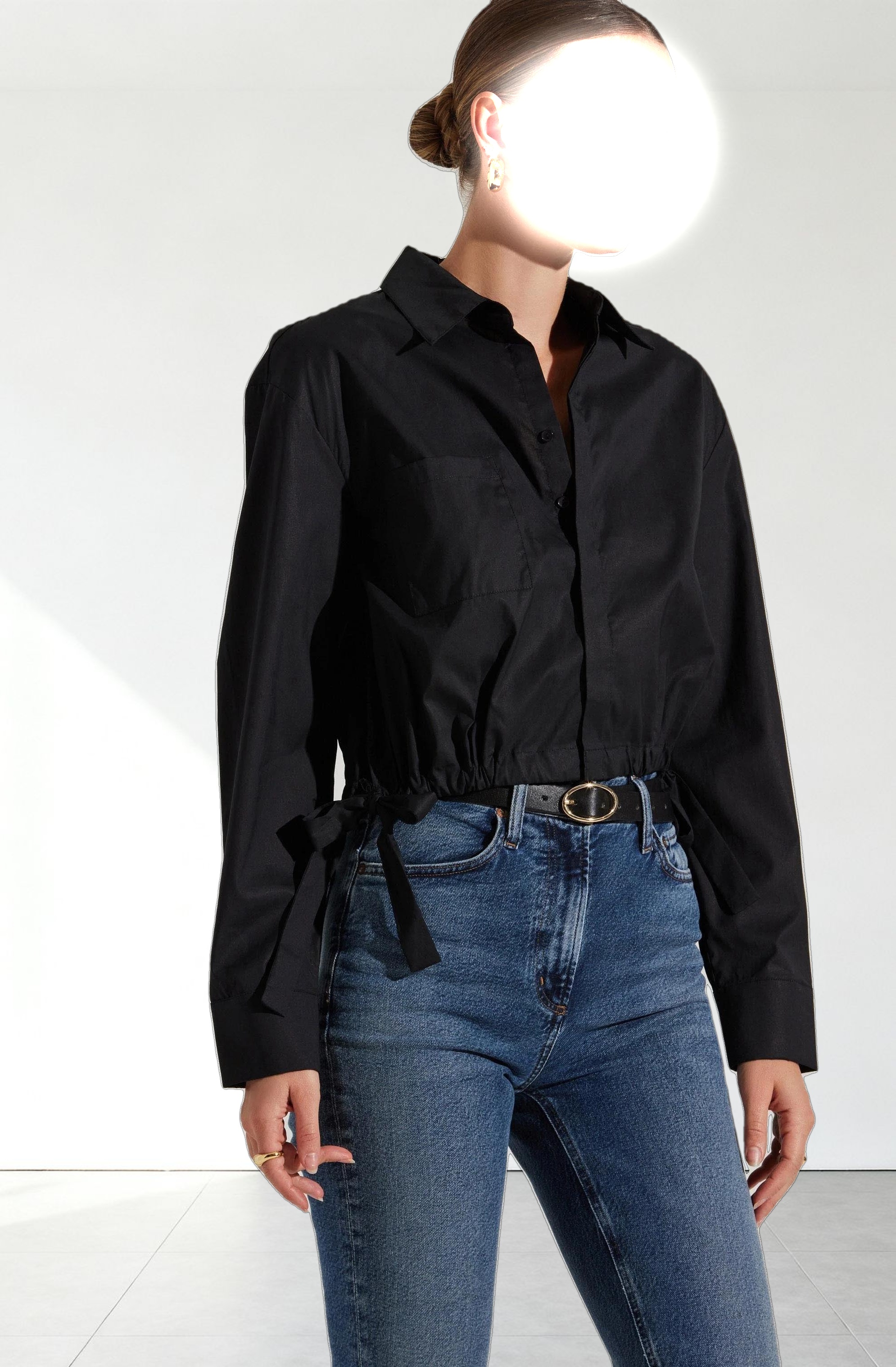 Cyril Cinch Waist Button-Up Top