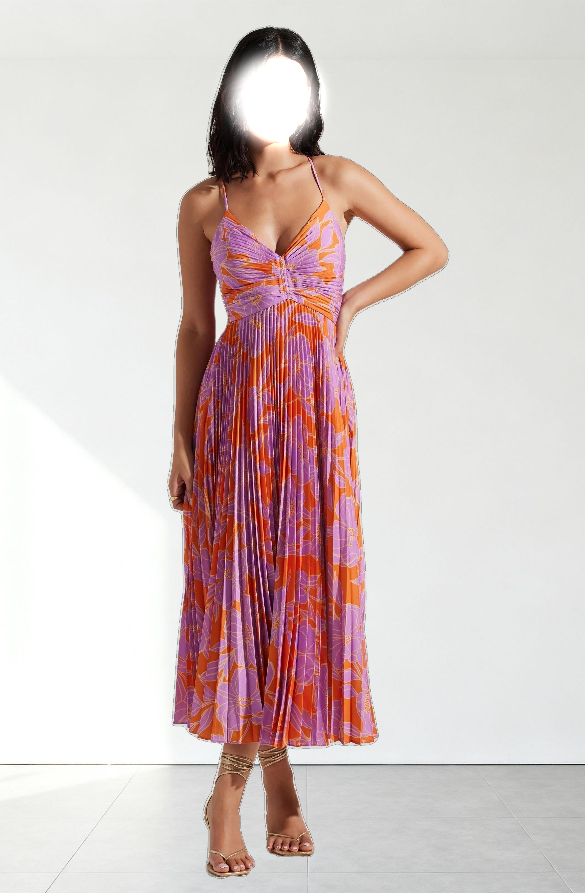 Blythe Floral Plisse Midi Dress