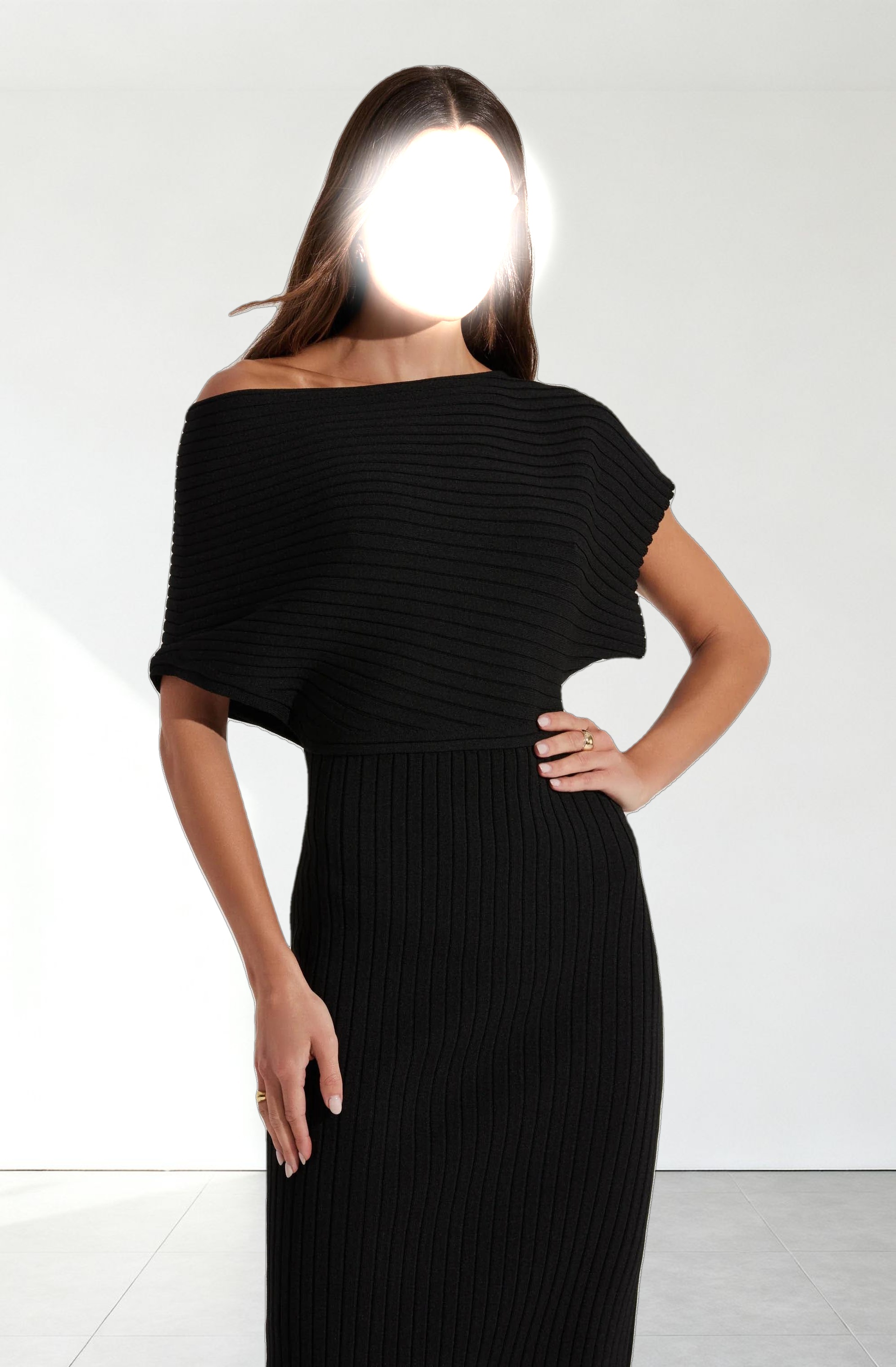 Off Shoulder Ribbed Sweater Dress