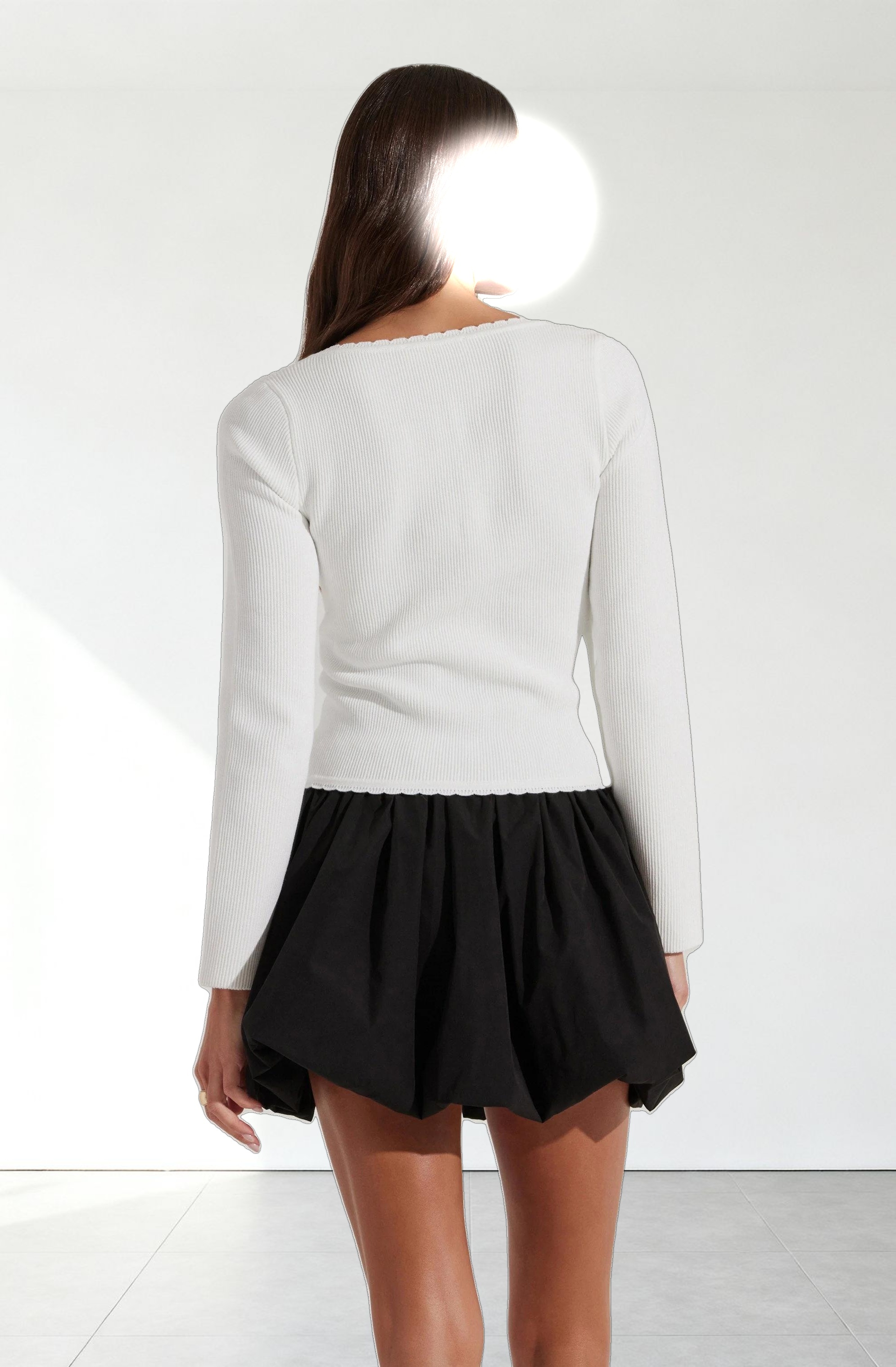 Scallop Trim Ribbed Knit Top