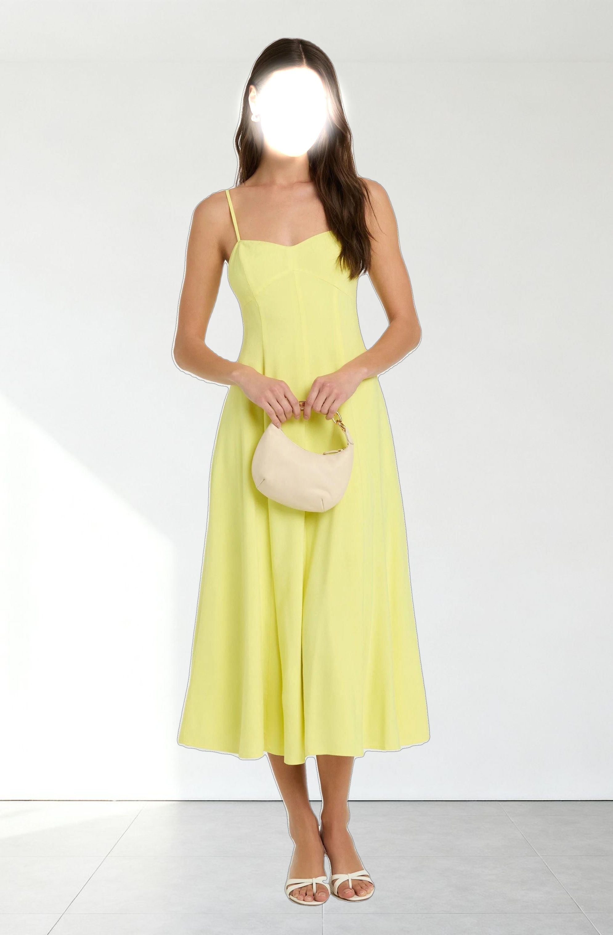 Linen-Blend A-Line Midi Dress