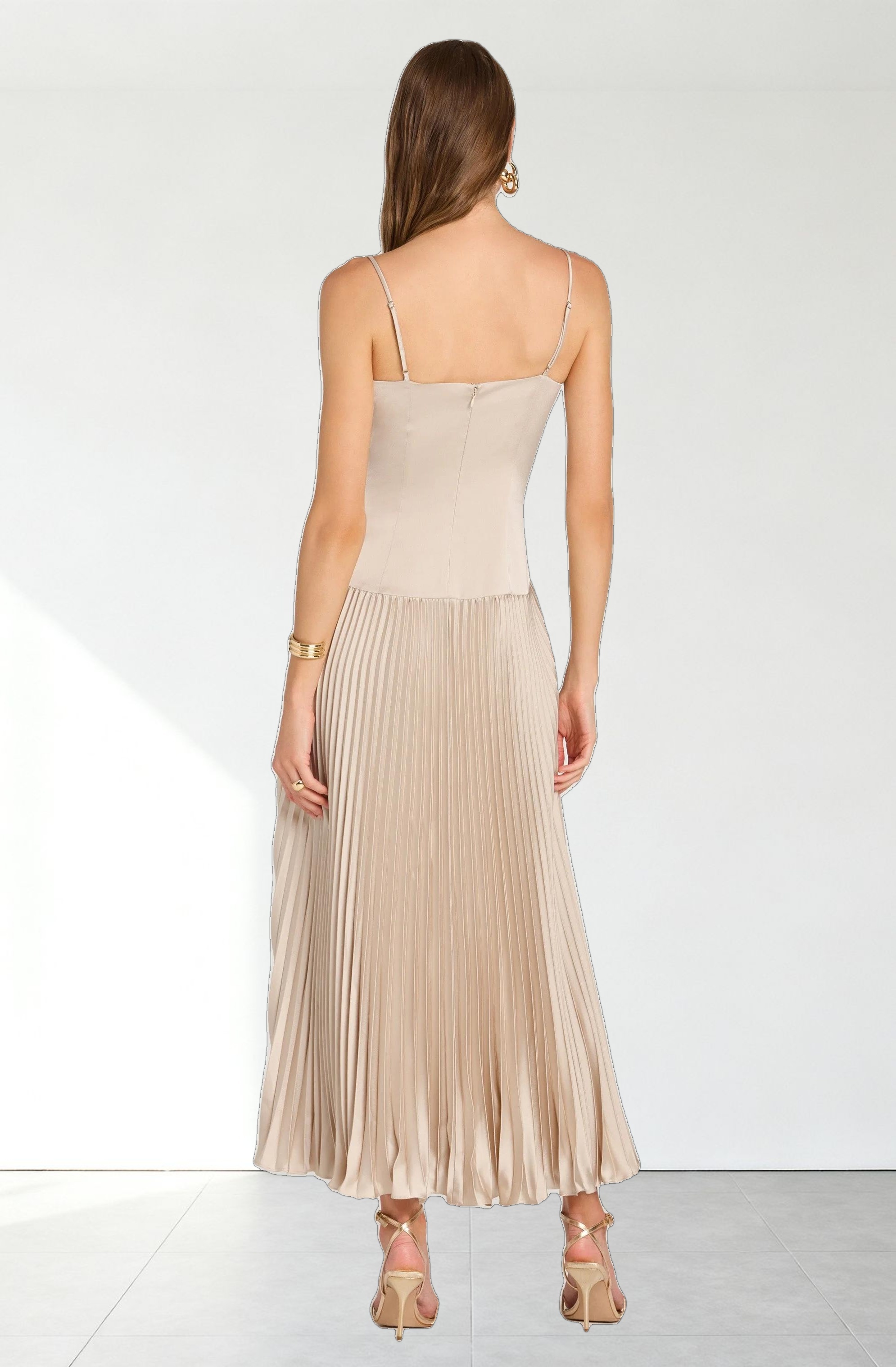 Pleated Drop Waist Maxi Dress