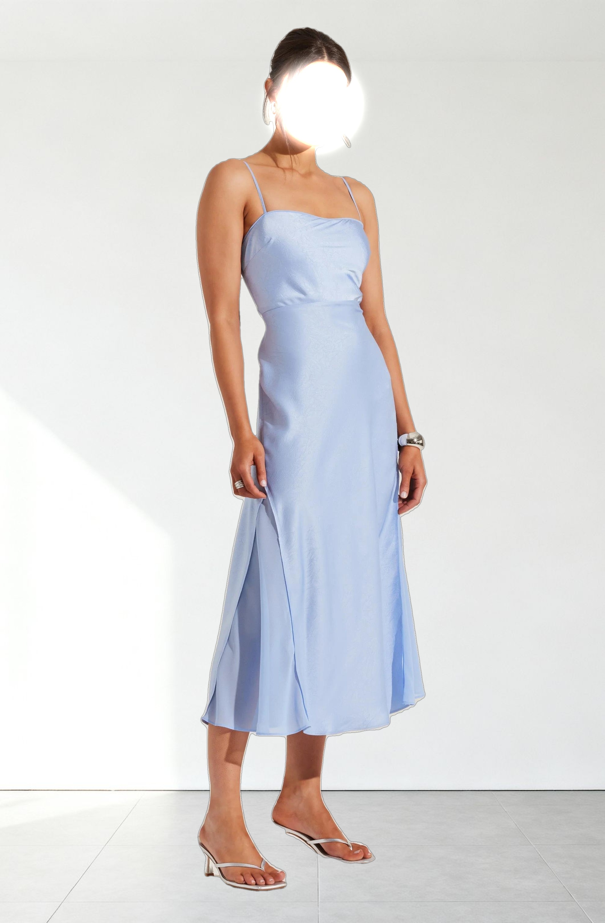 Satin Straight Neck Midi Dress