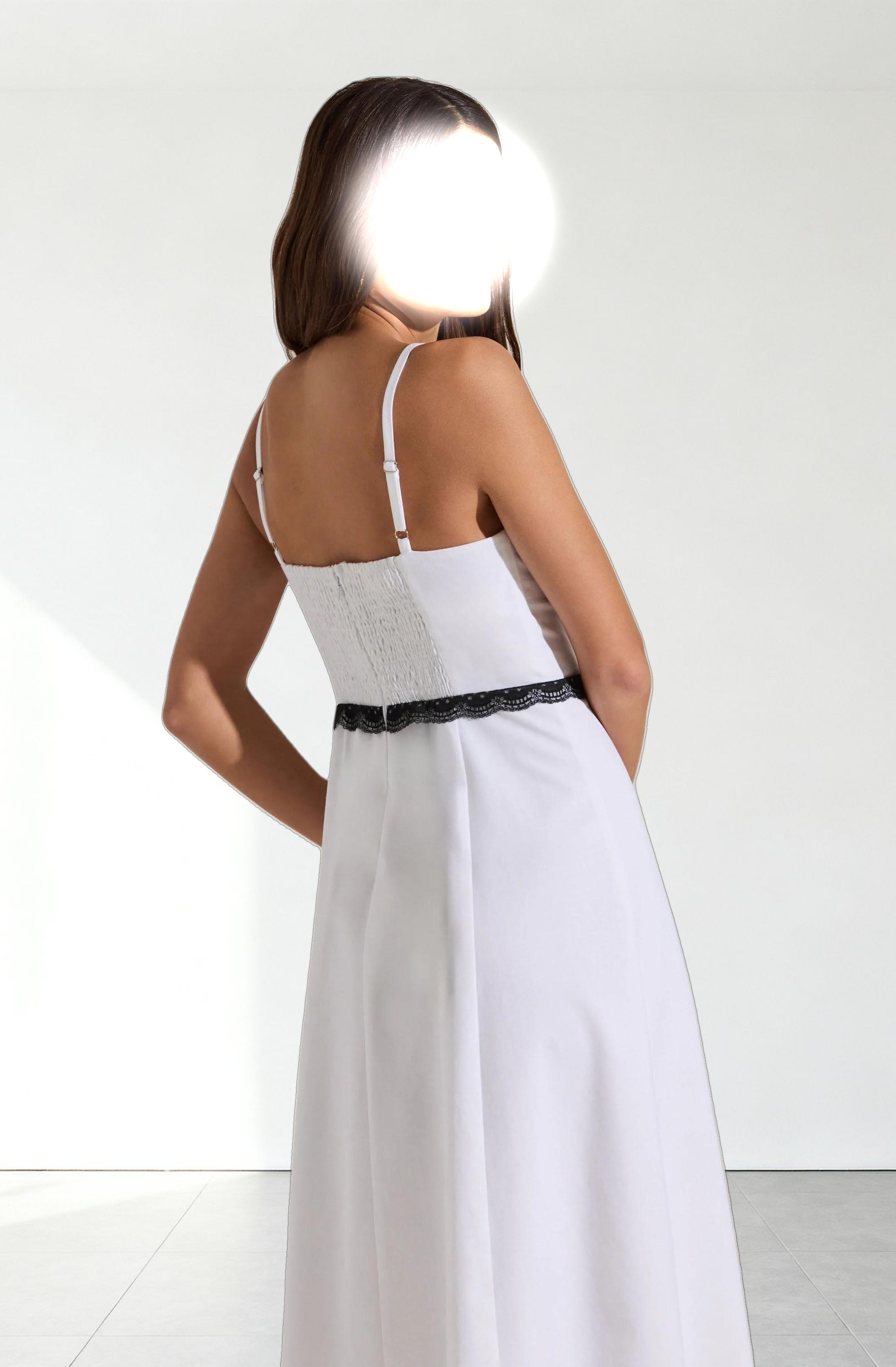 Contrast Lace Bustier Midi Dress