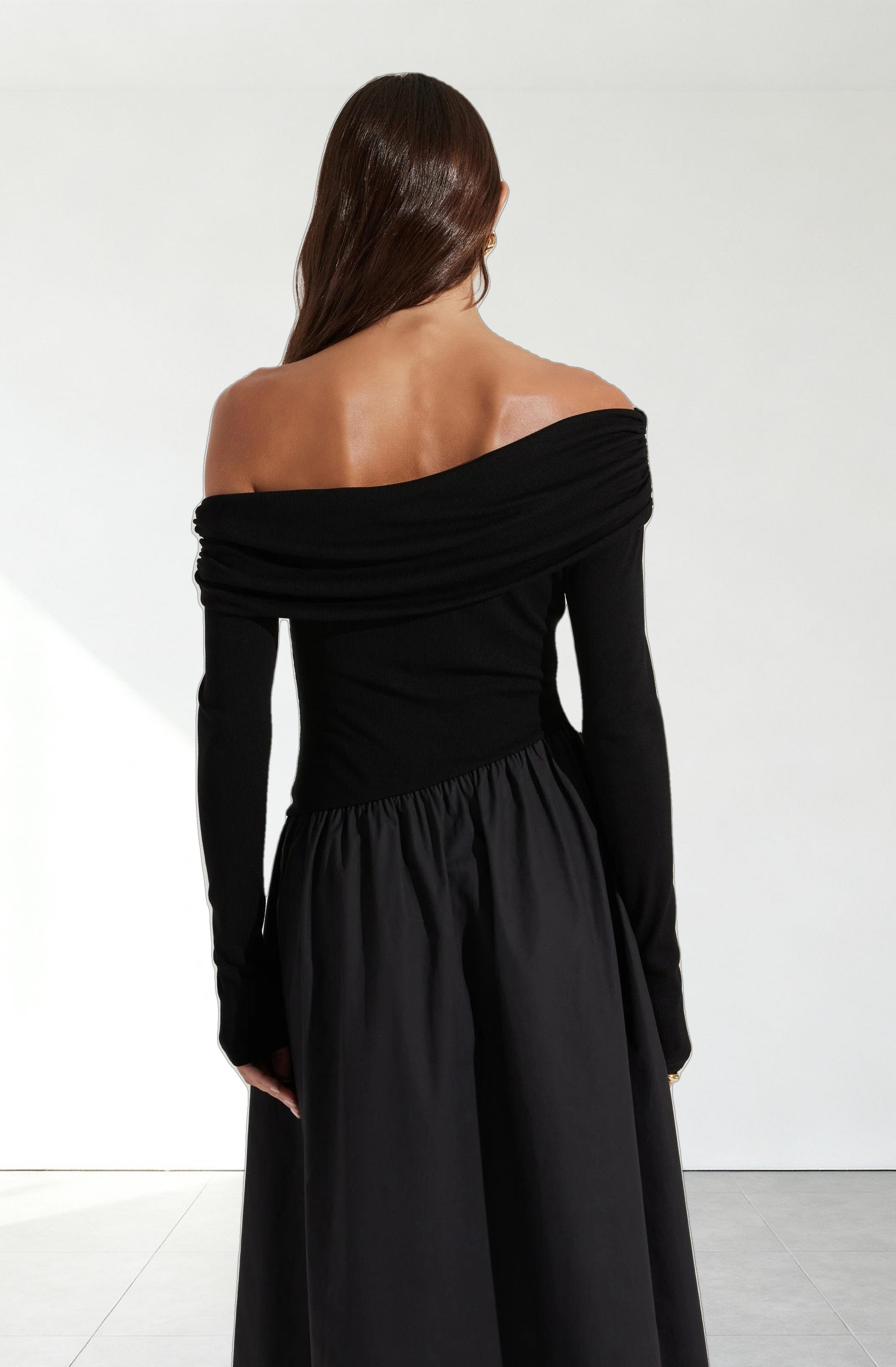 Mixed Media Off Shoulder Dress