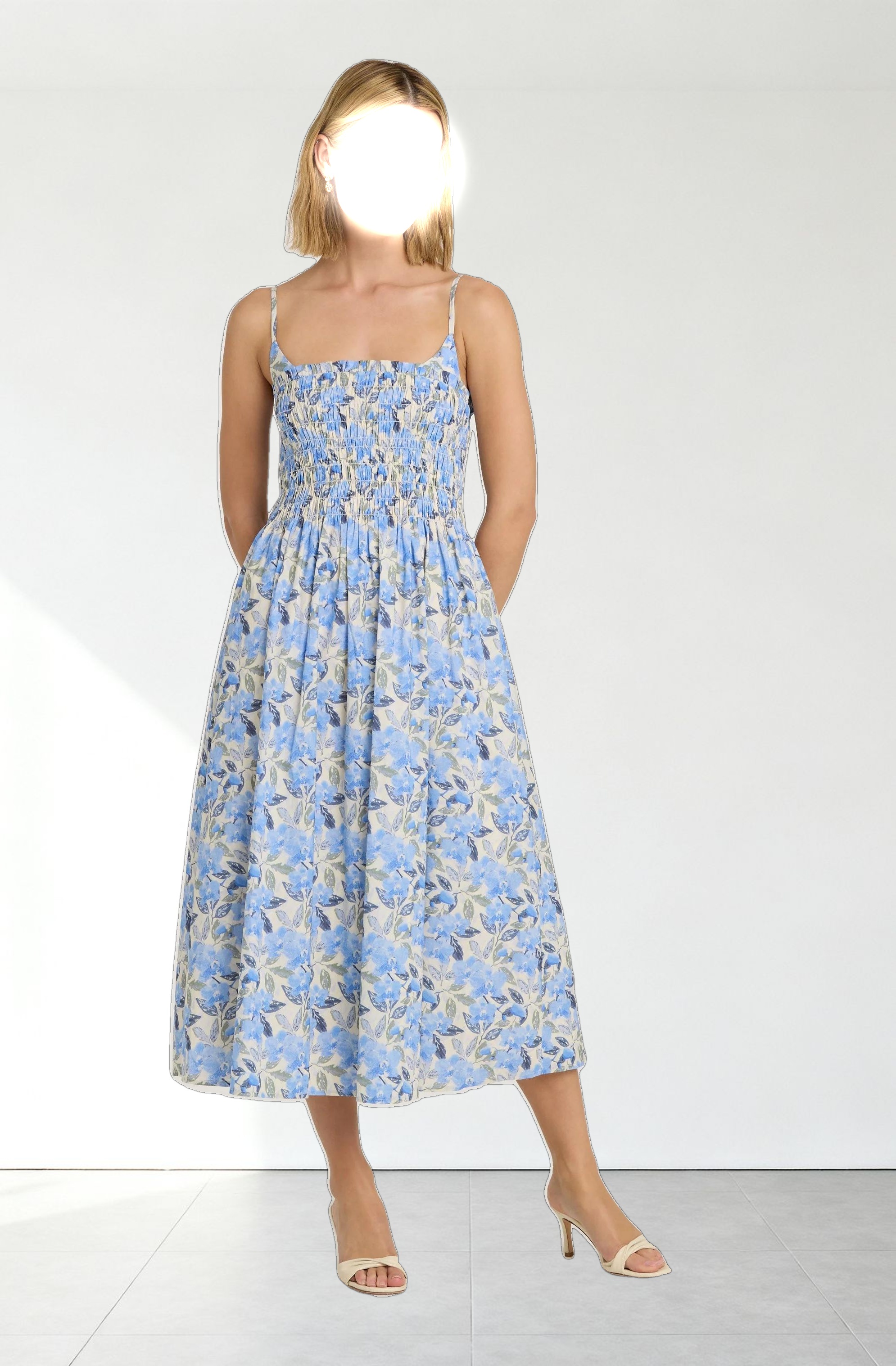 Smocked Floral Midi Dress