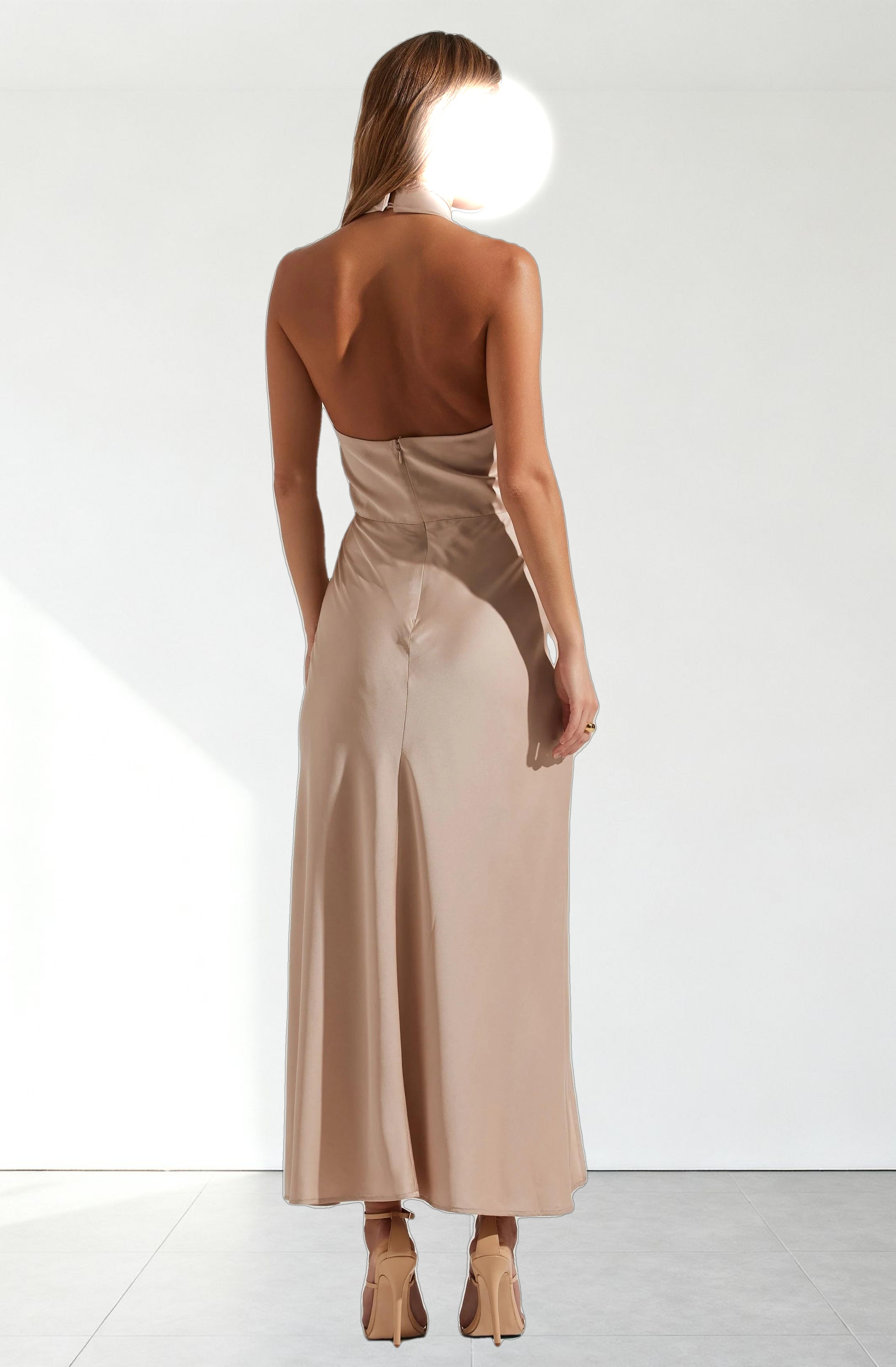 Marissa Satin Halter Neck Midi Dress