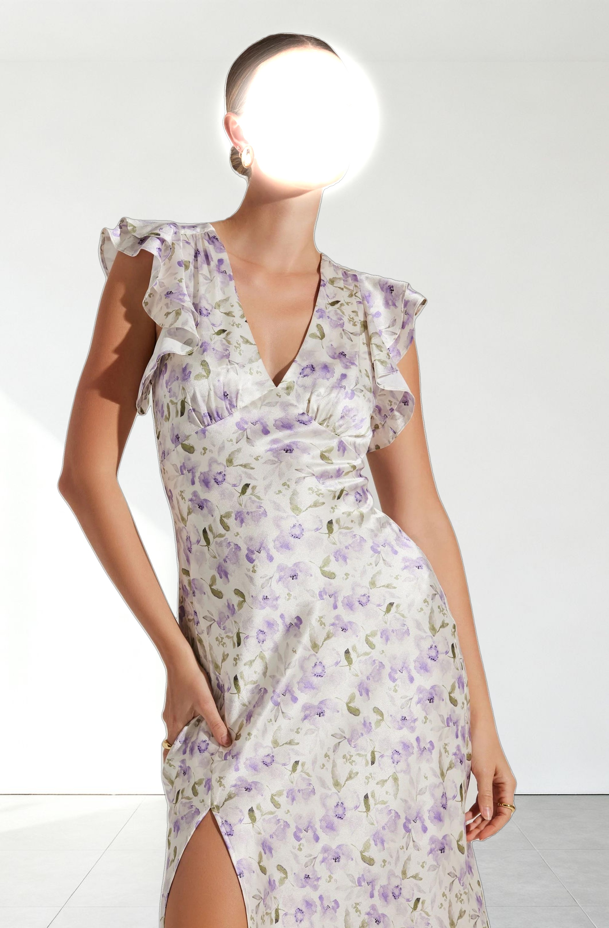 Satin Flutter Sleeve Maxi Dress