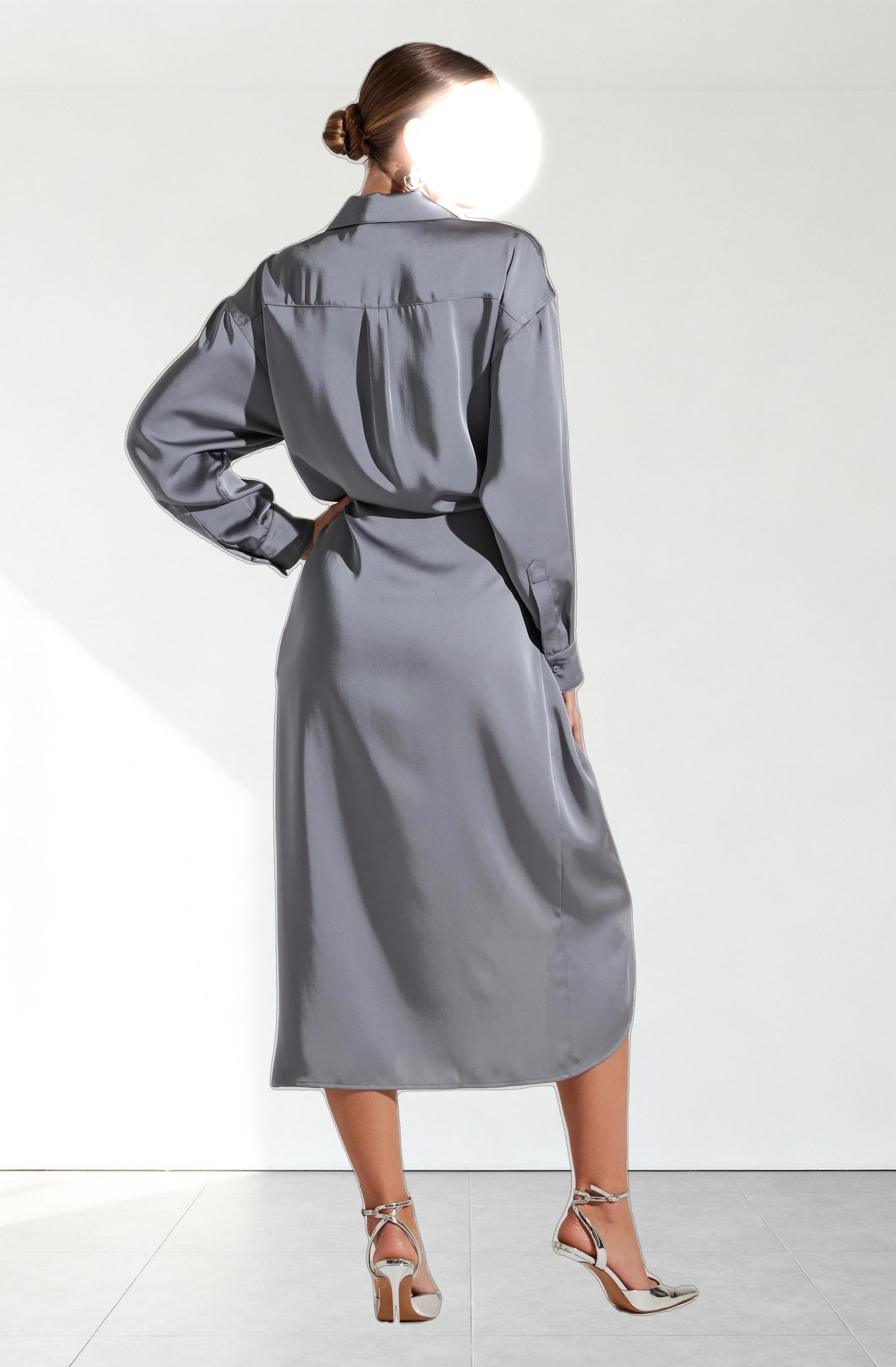 Ira Satin Wrap Shirt Dress