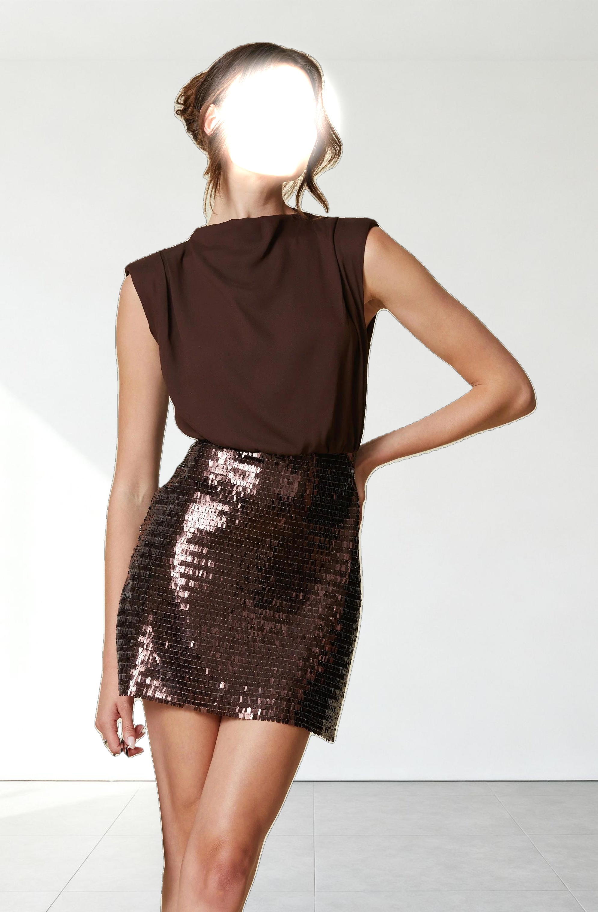 Sequin Mixed Media Mini Dress
