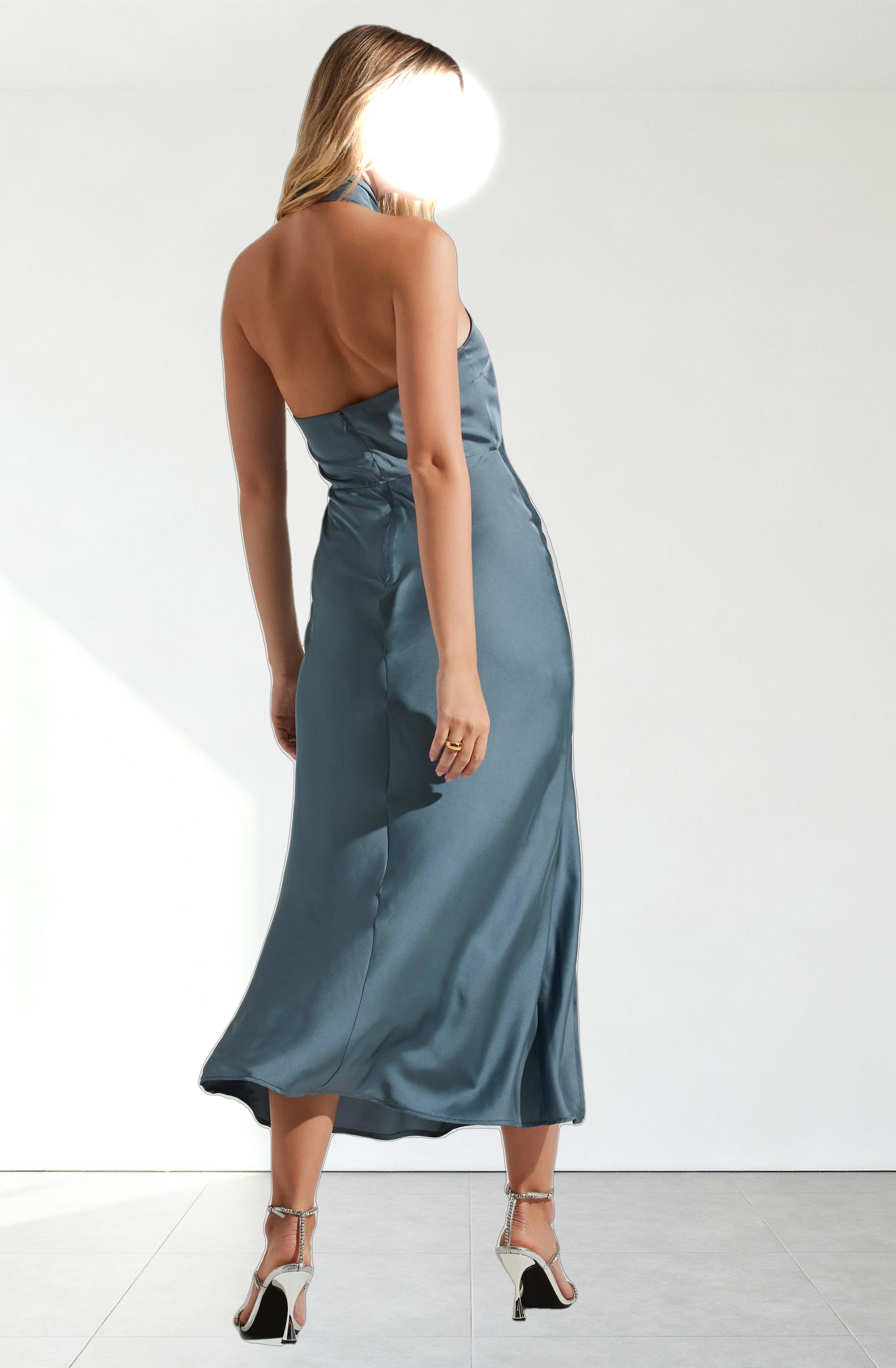 Marissa Satin Halter Neck Midi Dress