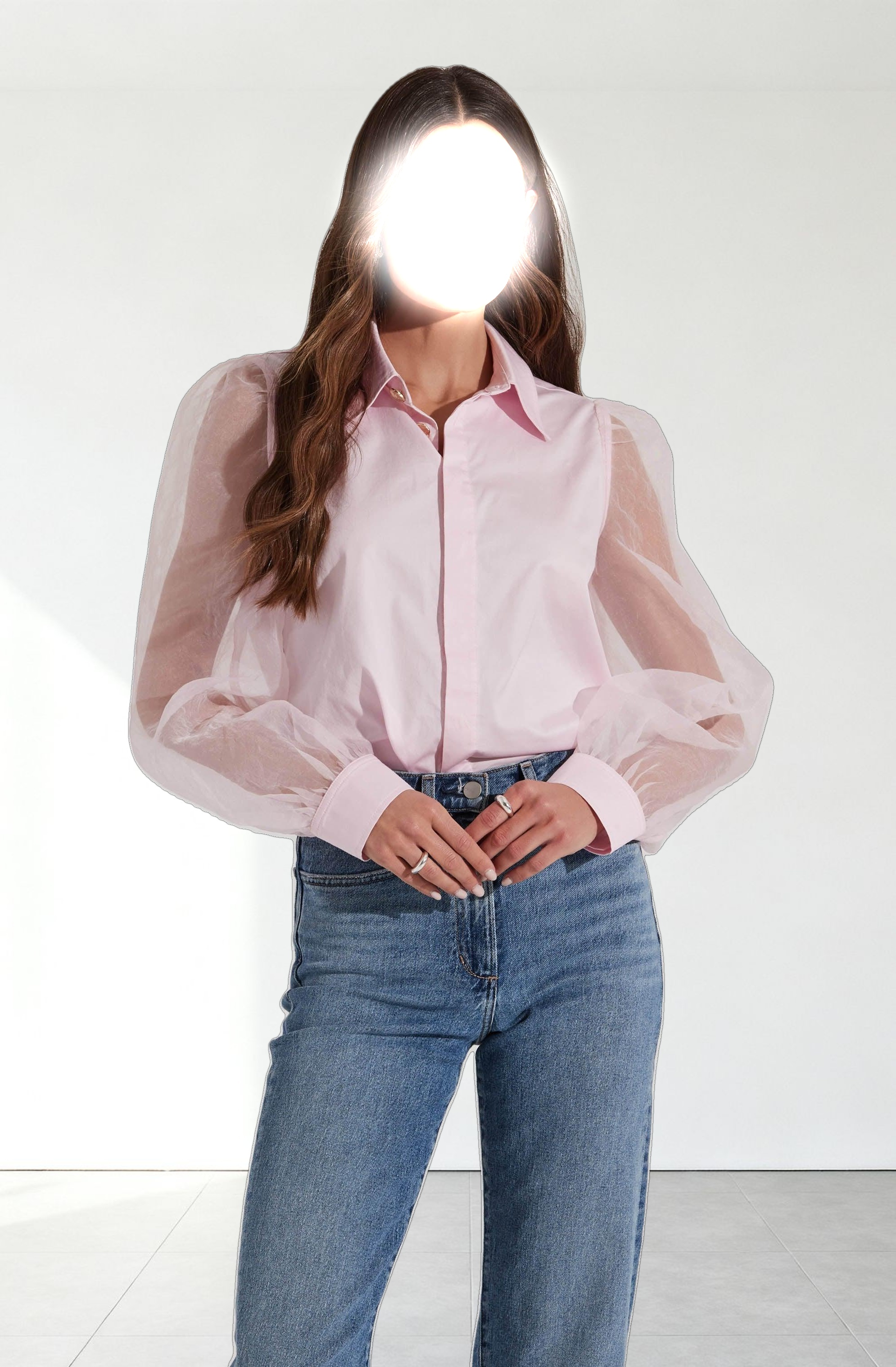 Sheer Sleeve Button Up Shirt