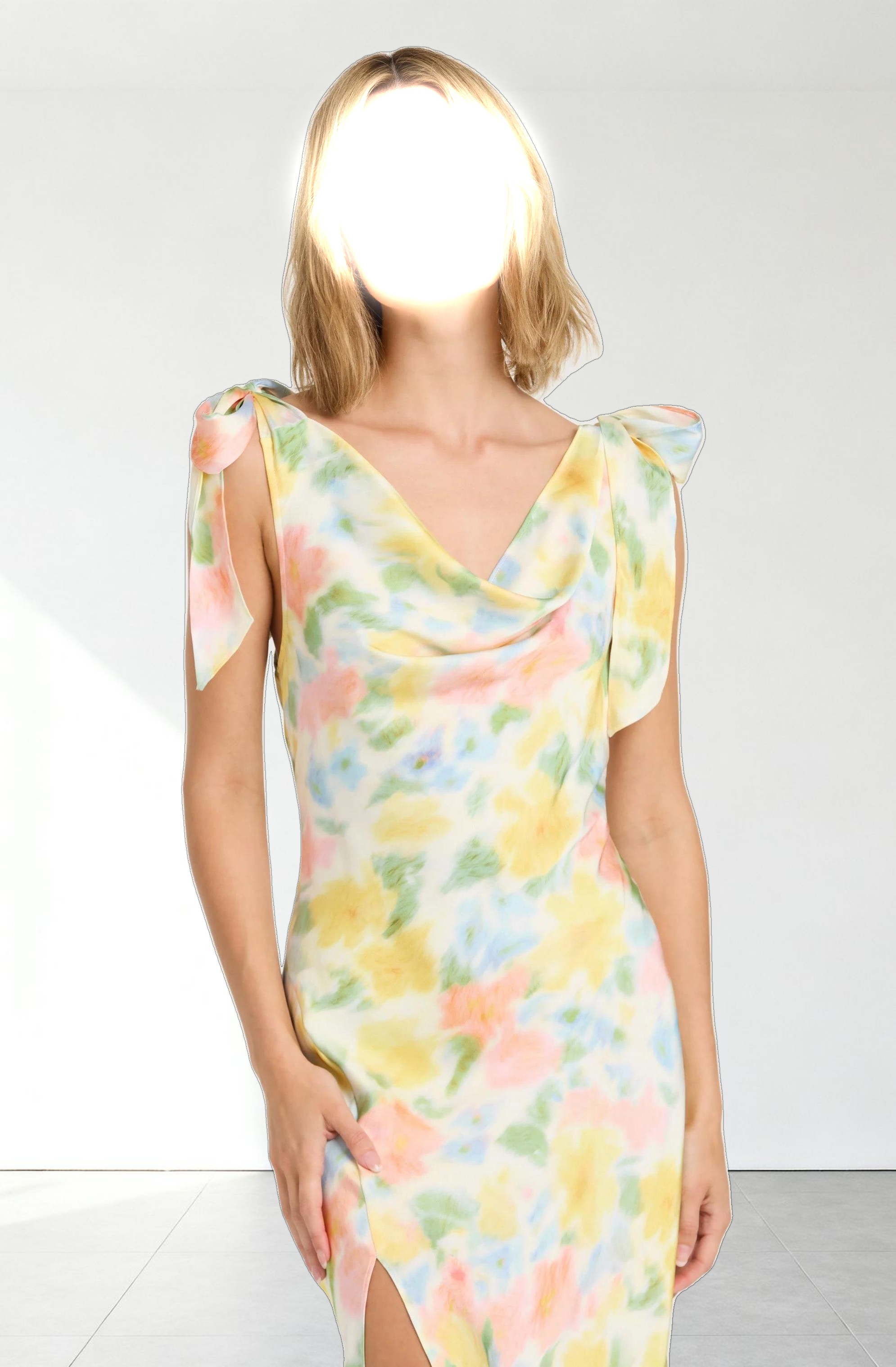 Allexina Satin Cowl Neck Midi Dress