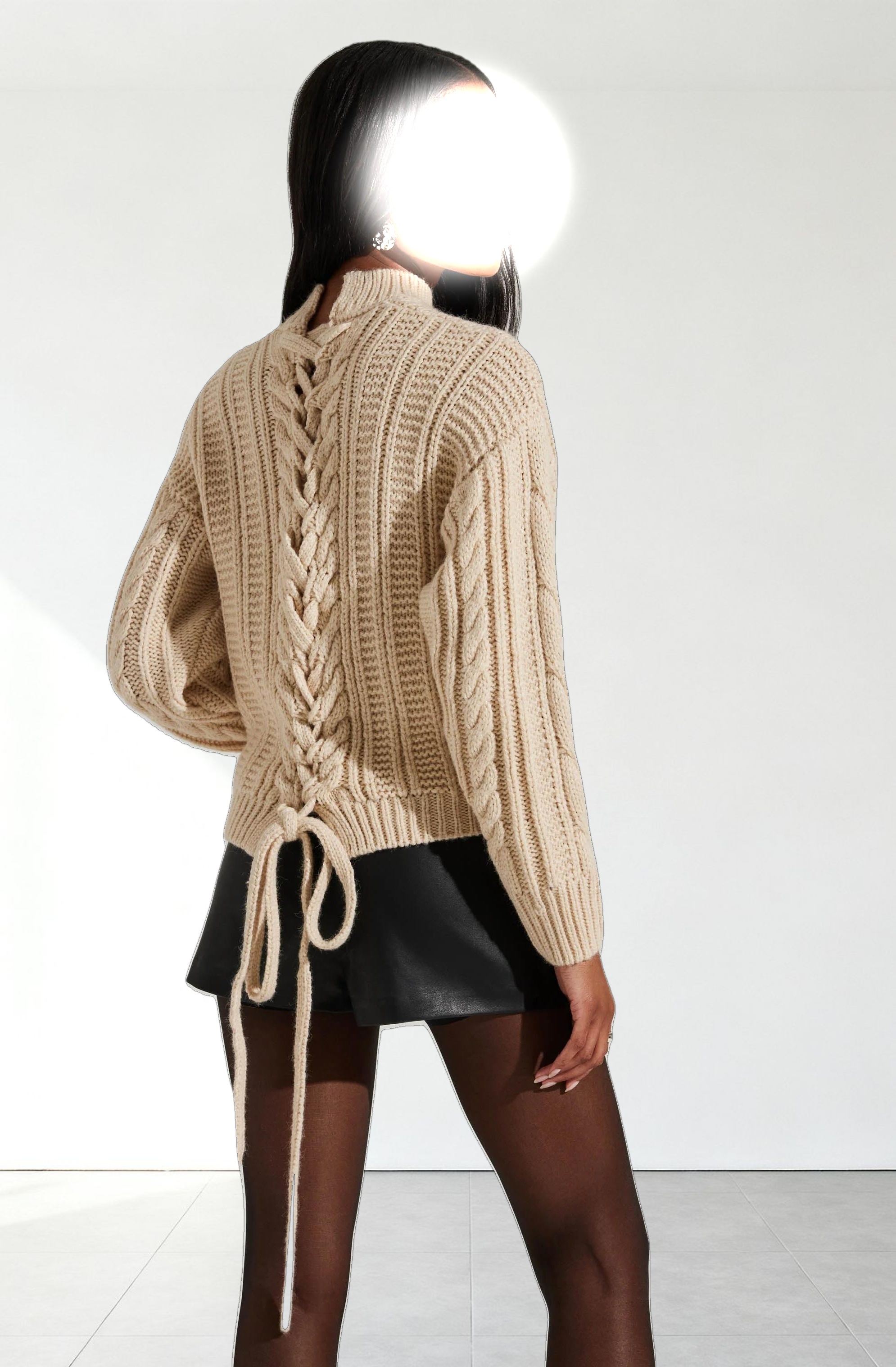 Laverne Cable Knit Tie-Back Sweater