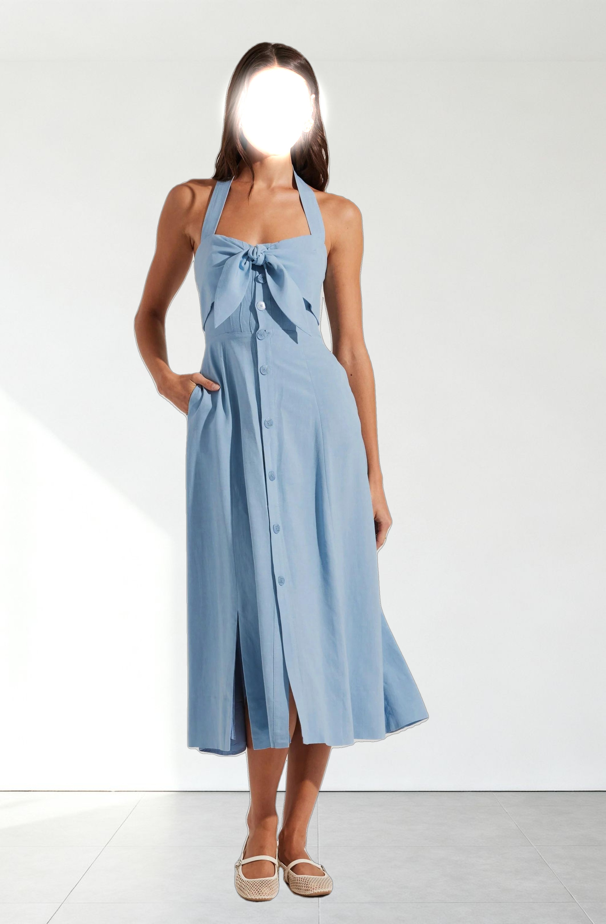 Katherine Linen-Blend Halter Dress