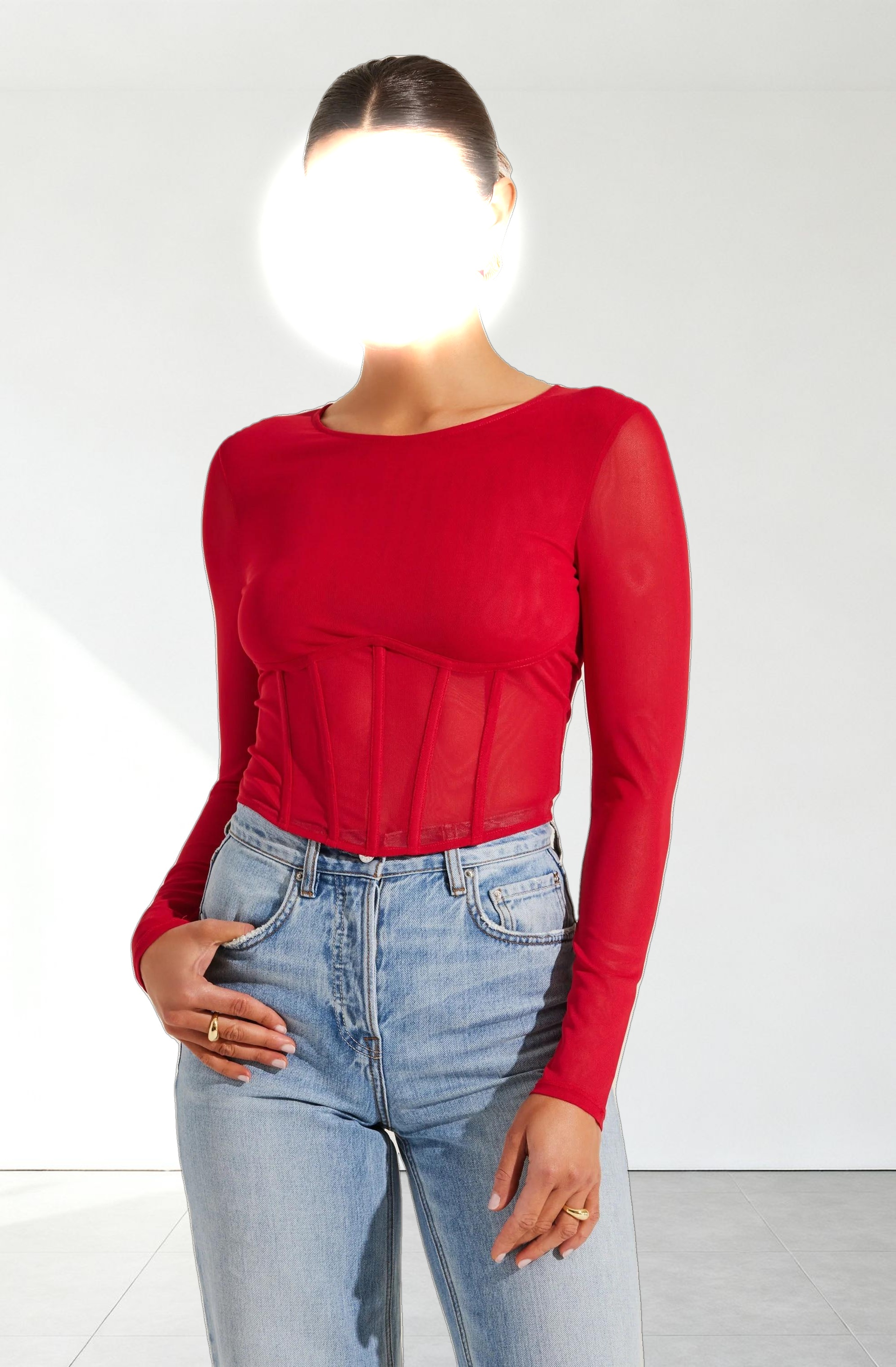 Long Sleeve Mesh Corset Top