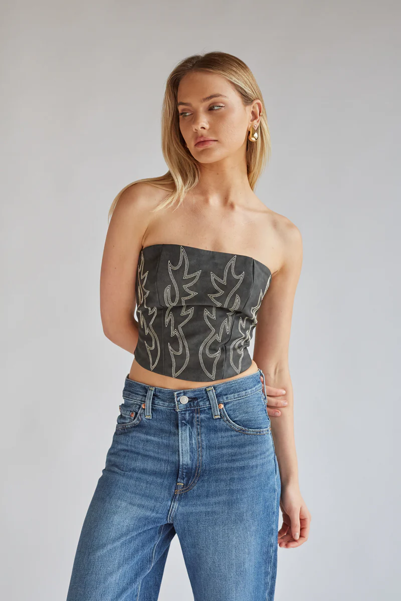 Jesse Strapless Faux Leather Western Corset