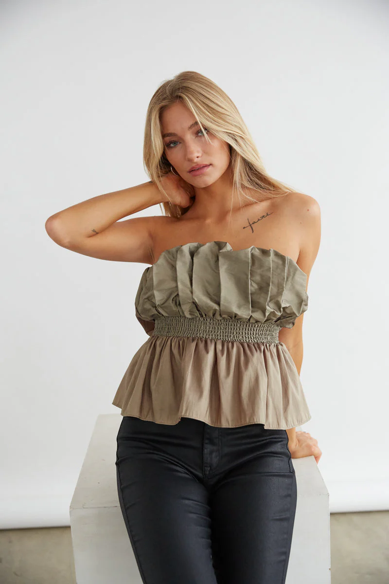 Gracie Strapless Taffeta Peplum Top