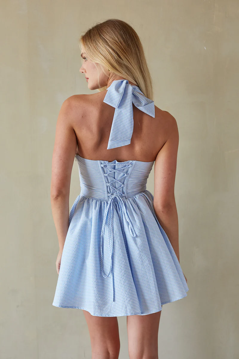 Yvonne Halter Corset Gingham Fit & Flare Mini Dress