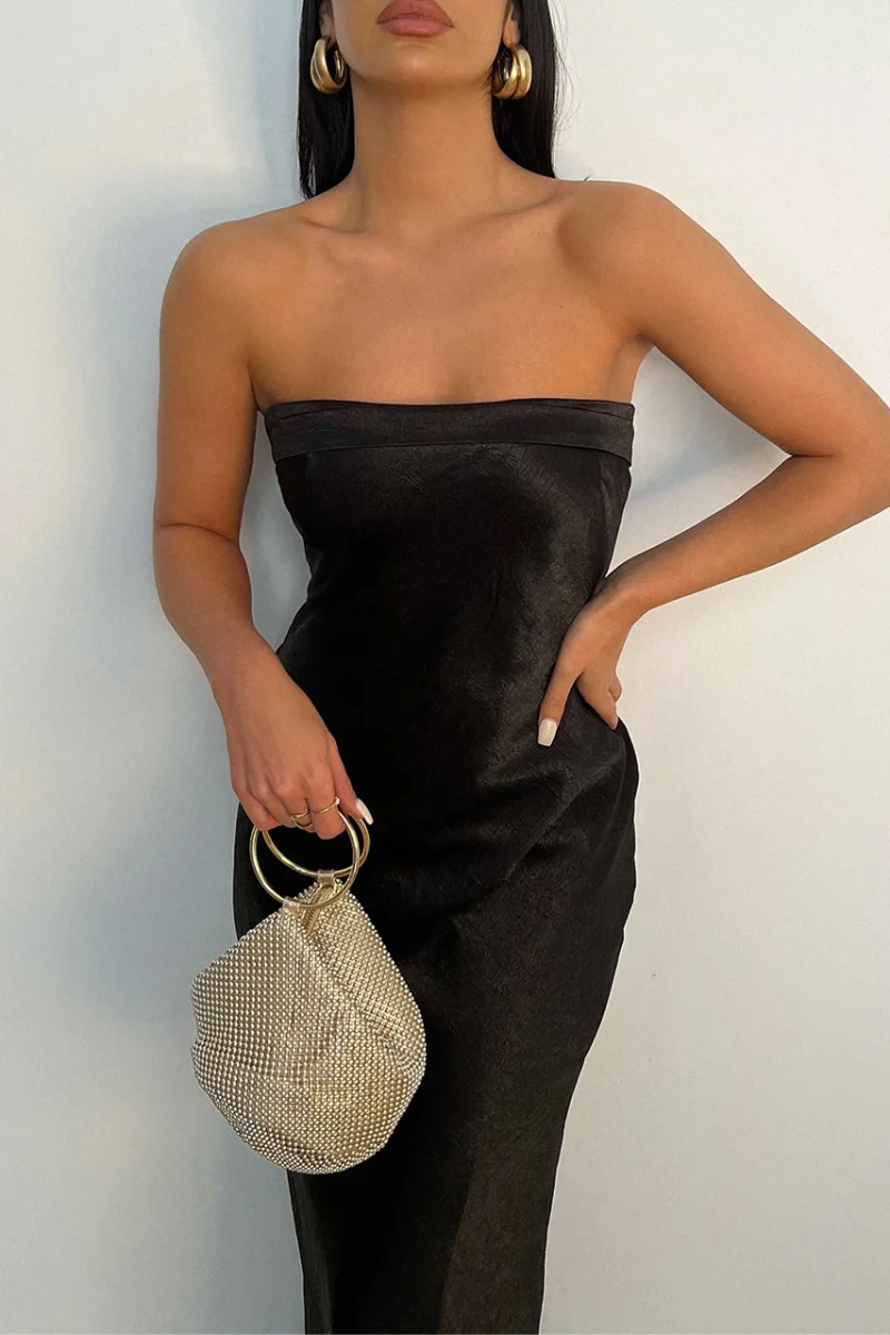 Leila Strapless Satin Slip Midi Dress