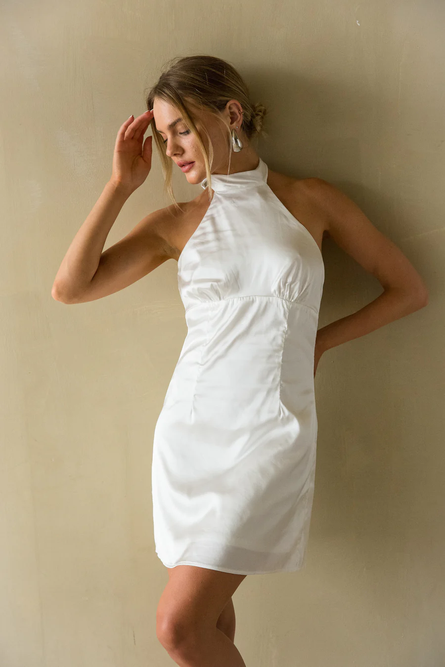 Isabel Satin Halter Mini Dress