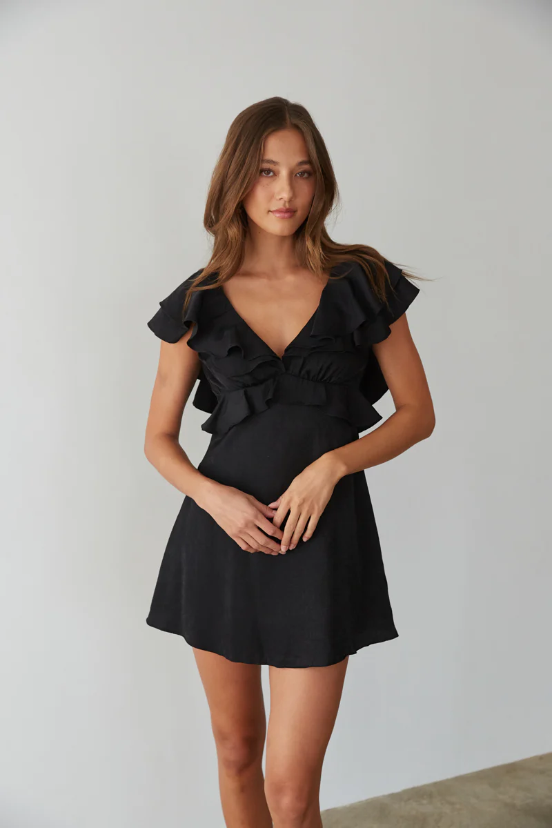 Junie Open Back Flutter Sleeve Mini Dress