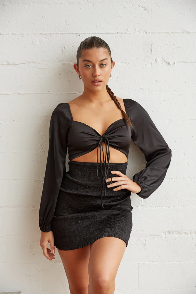 Kaia Smocked Satin Mini Dress