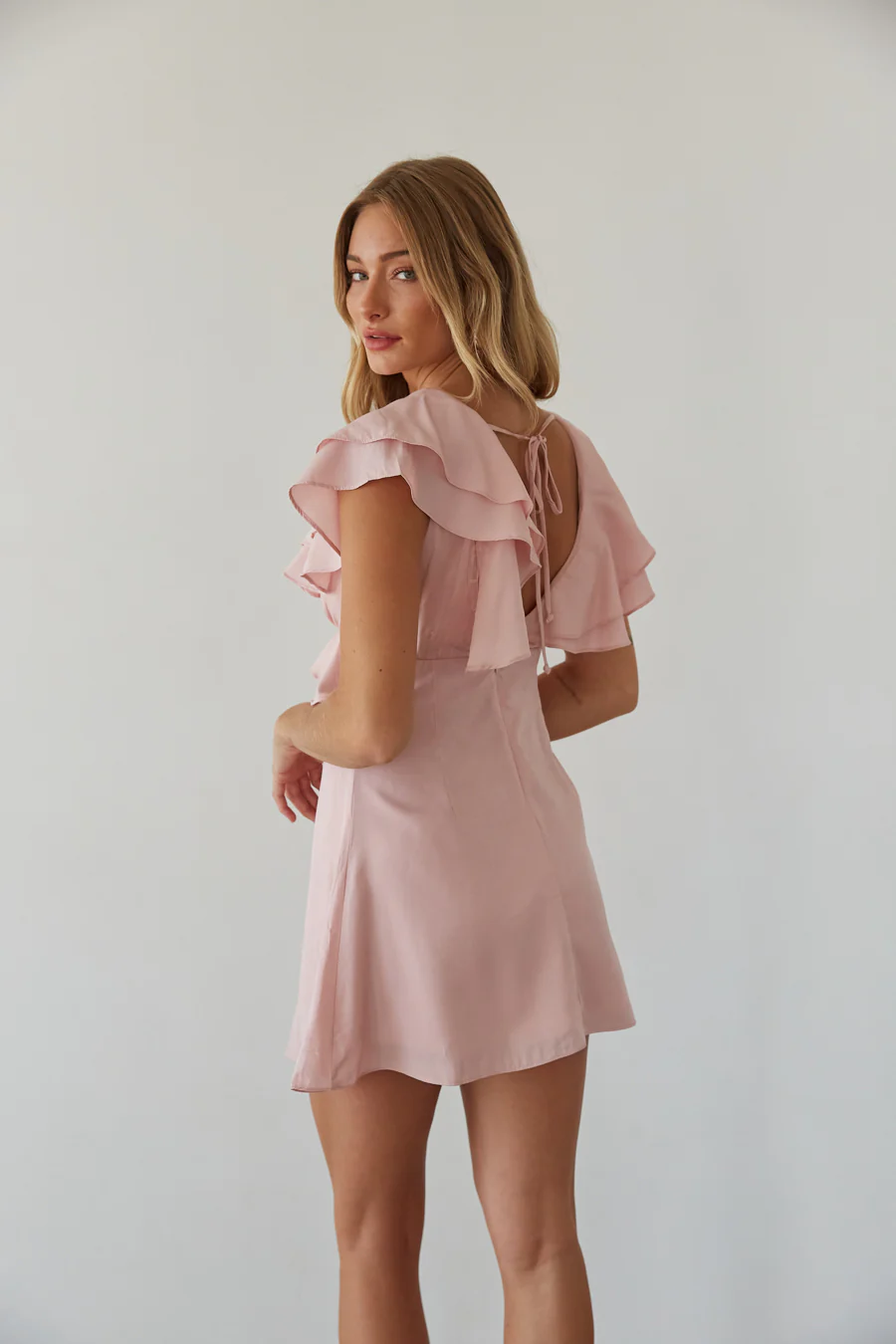 Junie Open Back Flutter Sleeve Mini Dress