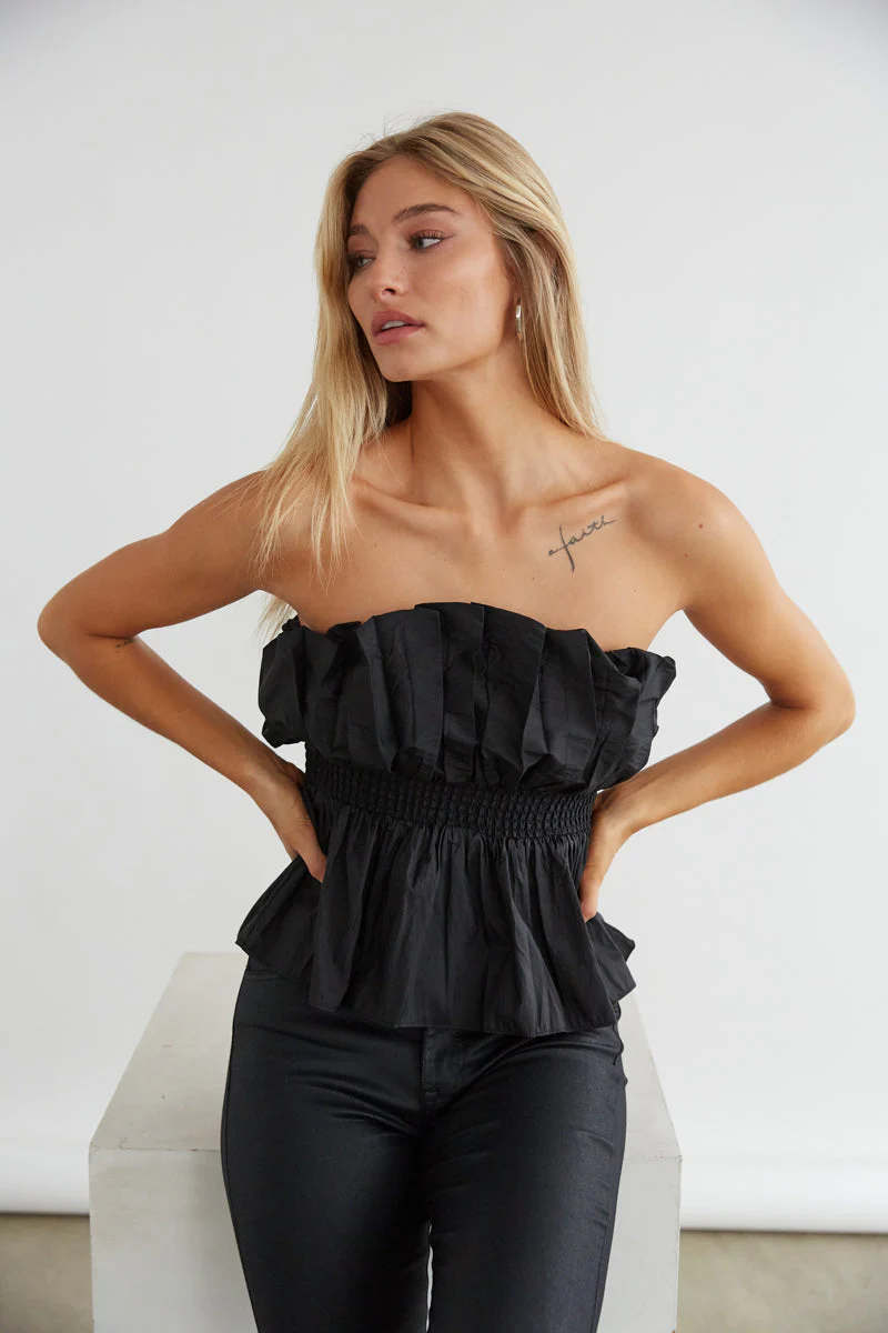Gracie Strapless Taffeta Peplum Top