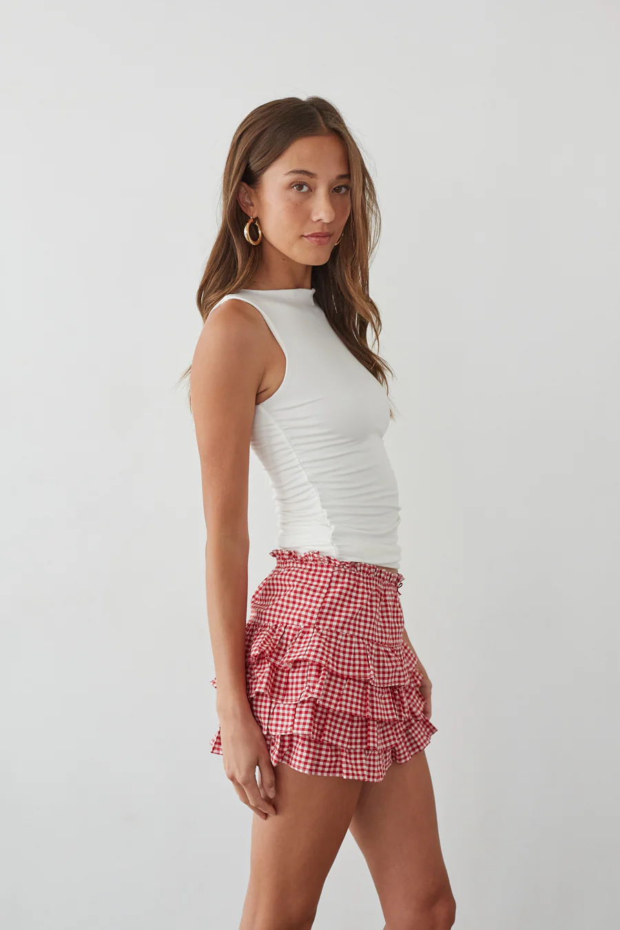 Pearl Ruffle Gingham Skort