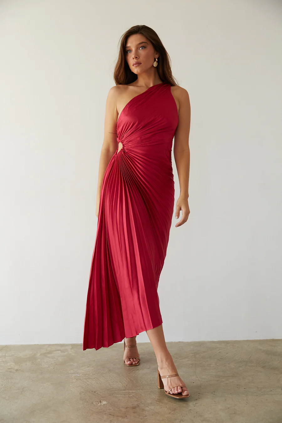 Zora One Shoulder Pleated Midi Dress