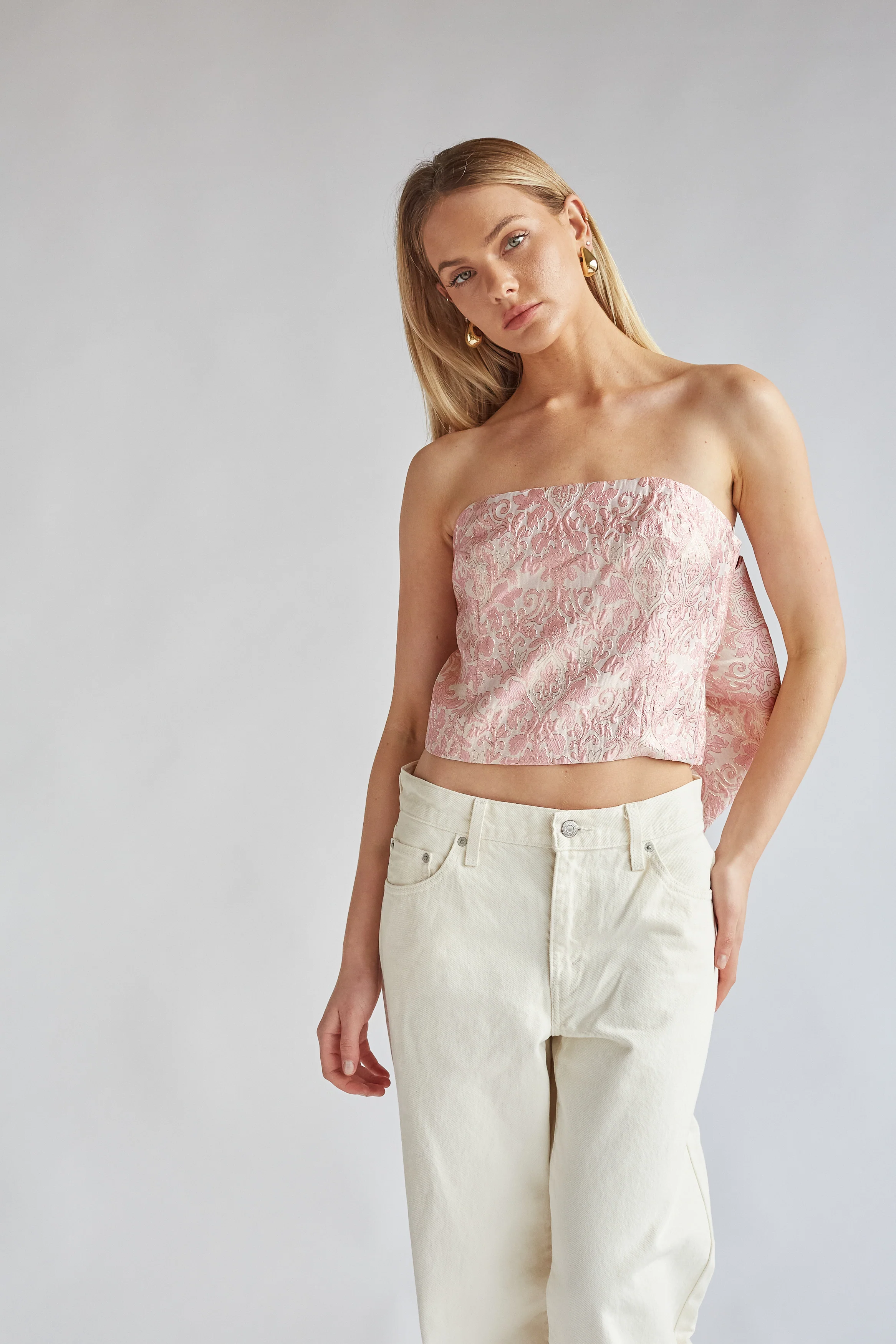 Sabrina Strapless Jacquard Bow Top