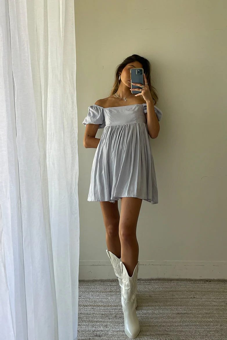 Jasmine Linen Puff Sleeve Babydoll Dress