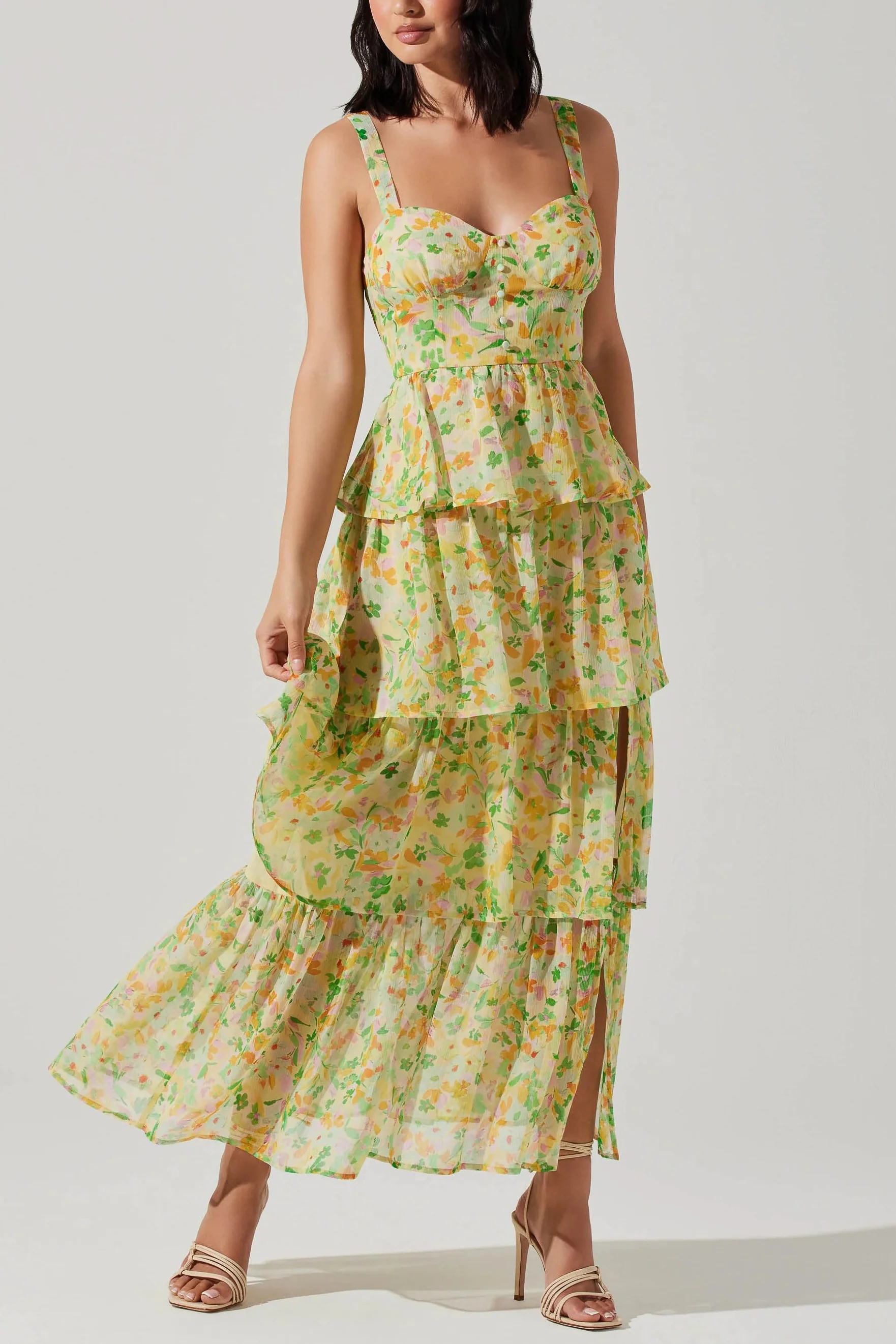 ASTR Midsummer Floral Tiered Maxi Dress in Bright Floral