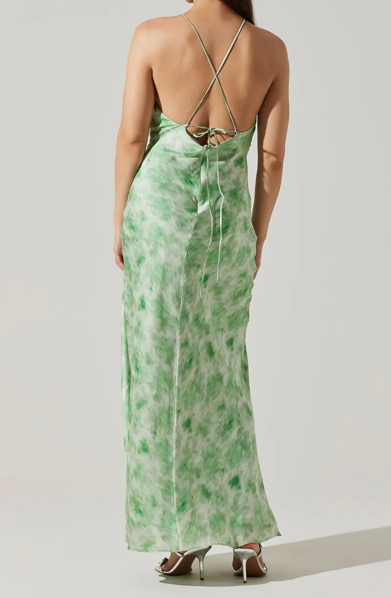 ASTR Elynor Halter Satin Maxi Dress