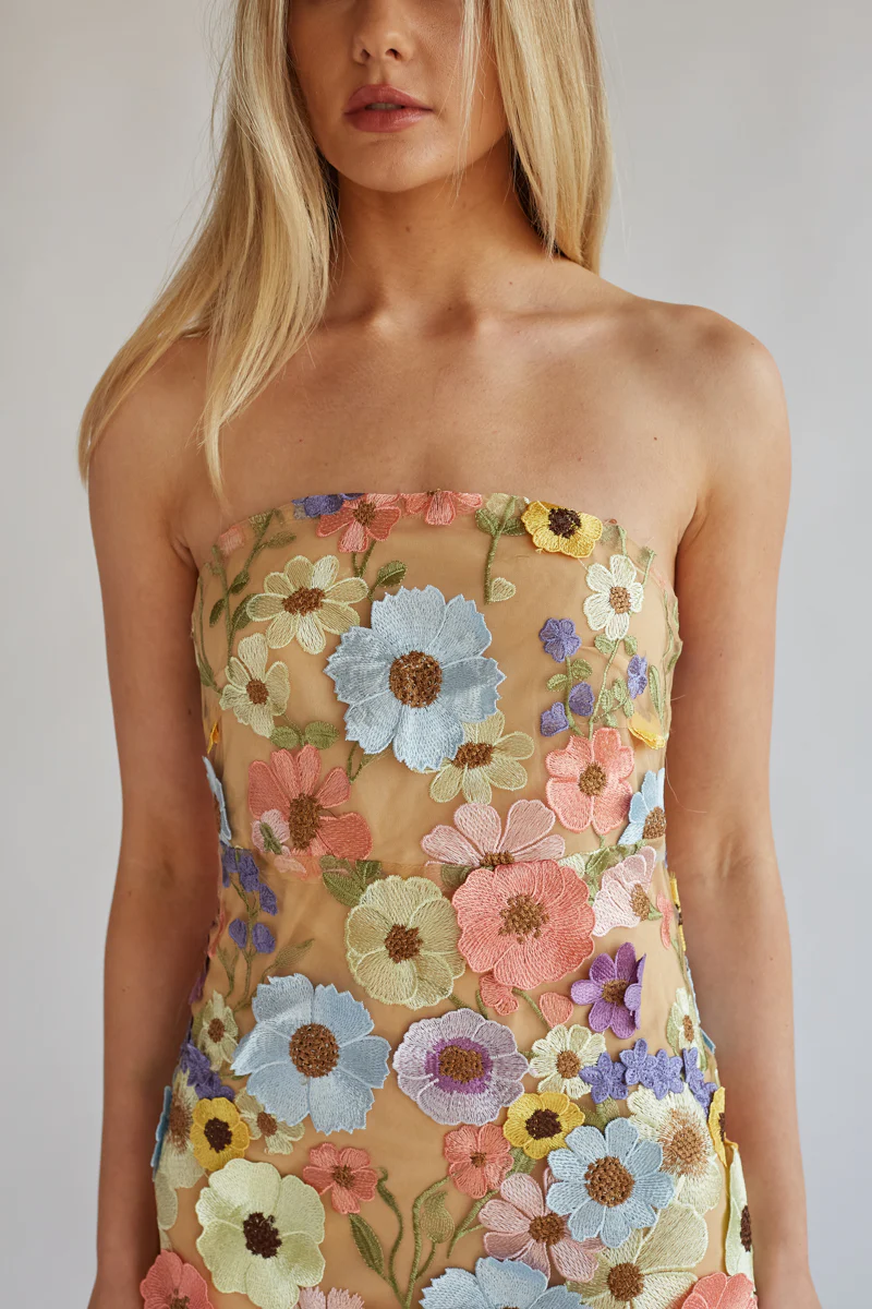 Candice Strapless Floral Lace Mini Dress