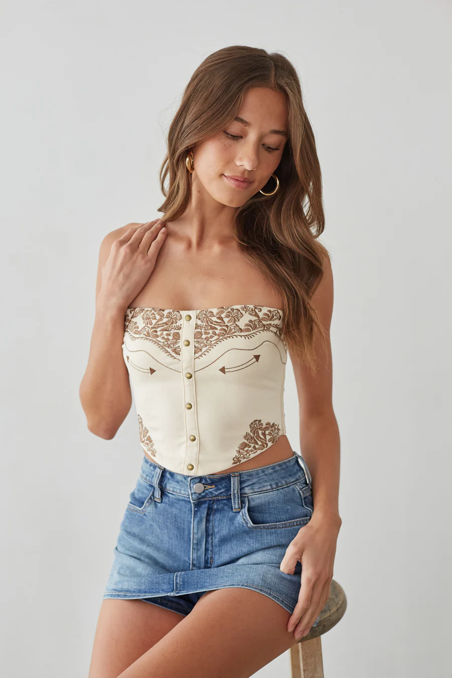 Montana Strapless Western Embroidered Top