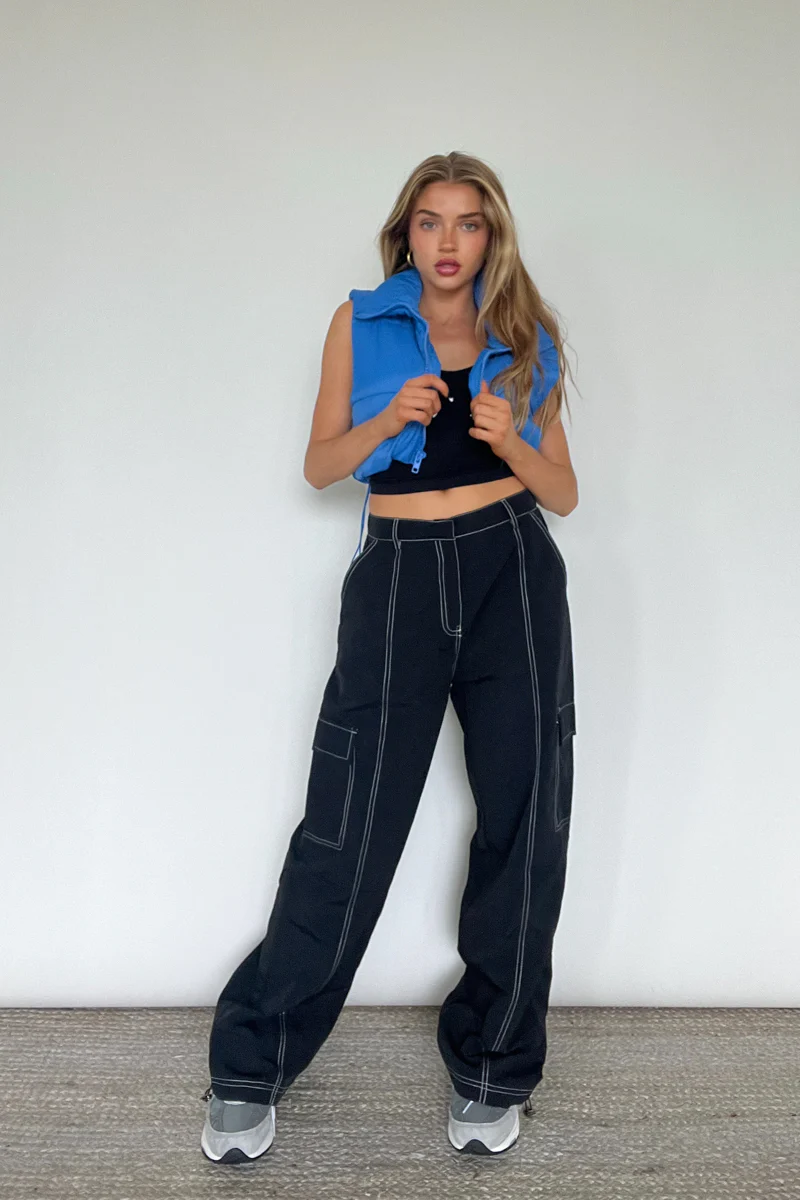 Lydia Contrast Seam Parachute Pants