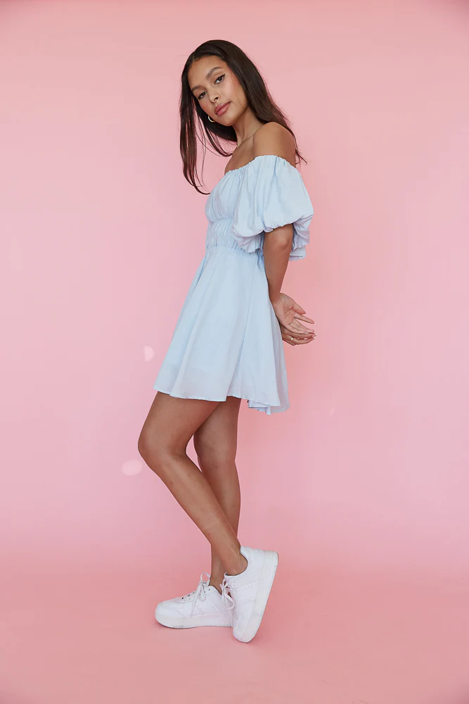 Santal Puff Babydoll Dress in White