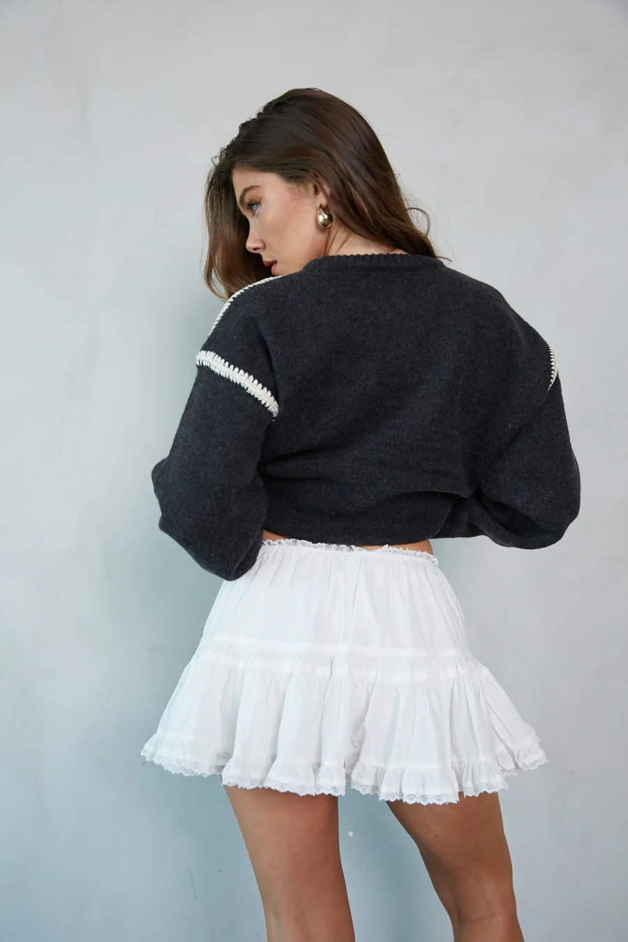 Cassie Lace Trim Flare Mini Skort