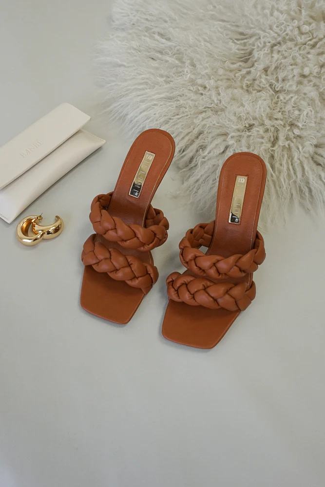 Shelby Woven Double Strap Heel in Tan