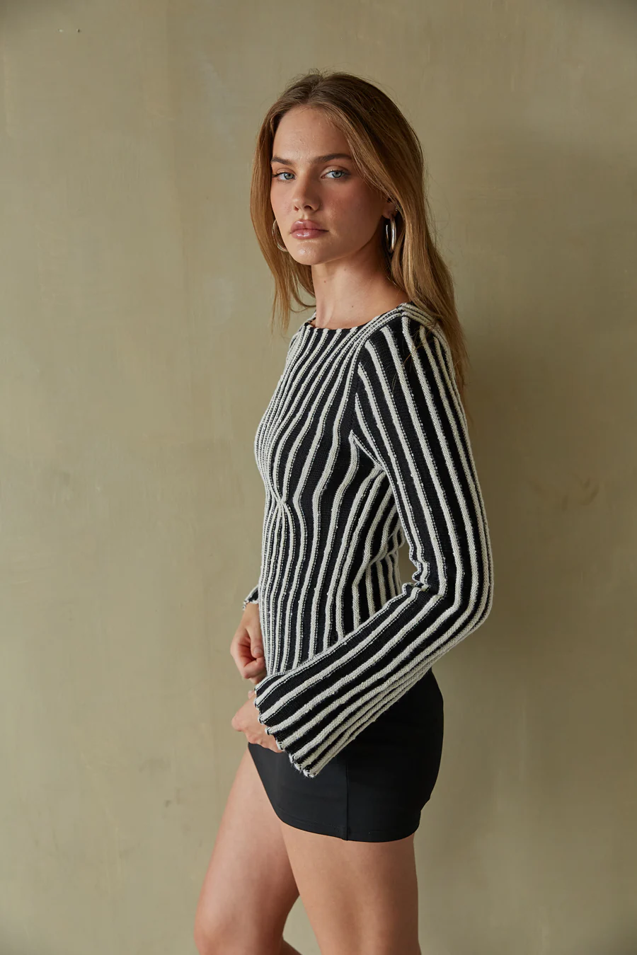 Miranda Double Knit Flare Sleeve Contrast Sweater