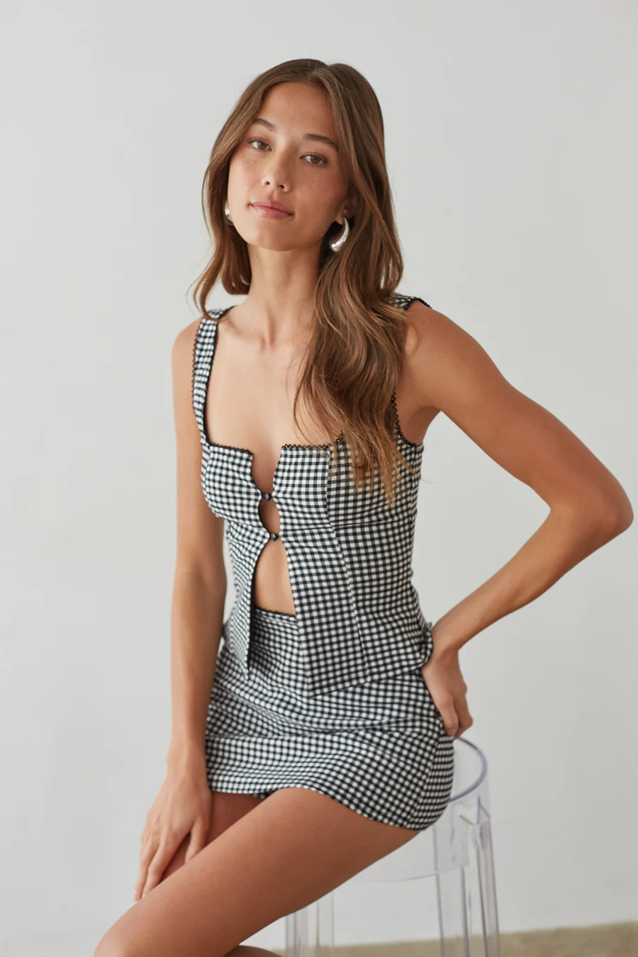 Olive Button Up Gingham Top