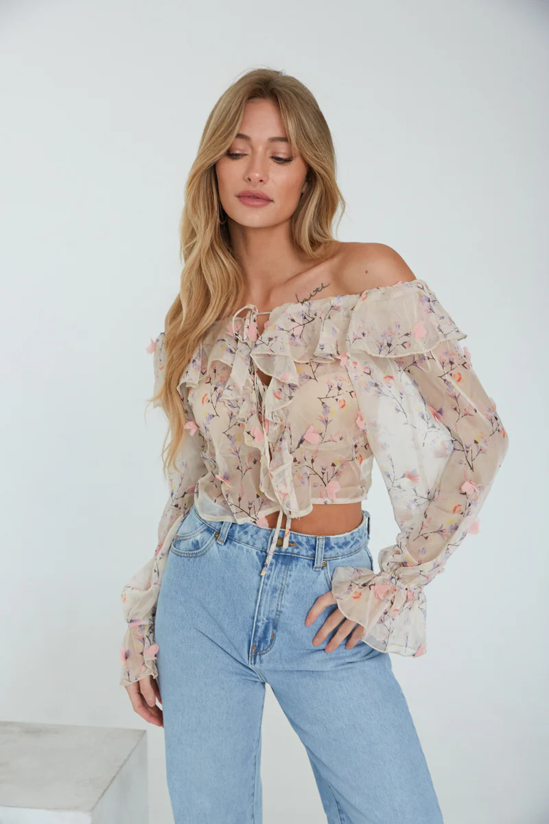 Rome Off-The-Shoulder Chiffon Ruffle Top