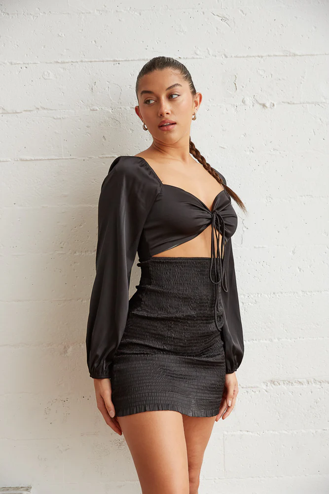 Kaia Smocked Satin Mini Dress