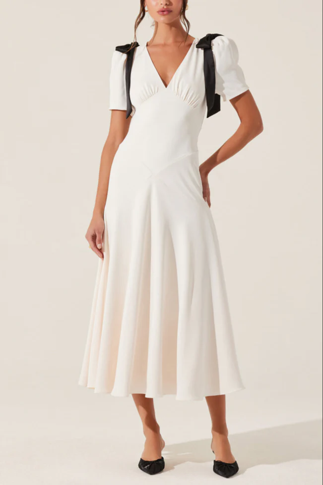 ASTR Ciela Bow Puff  Sleeve A Line Maxi Dress