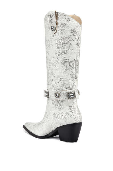 Azalea Wang Bavani Silver Jacquard Western Boots