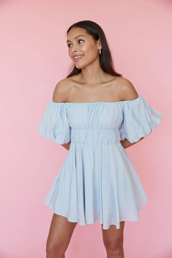 Santal Puff Babydoll Dress in White